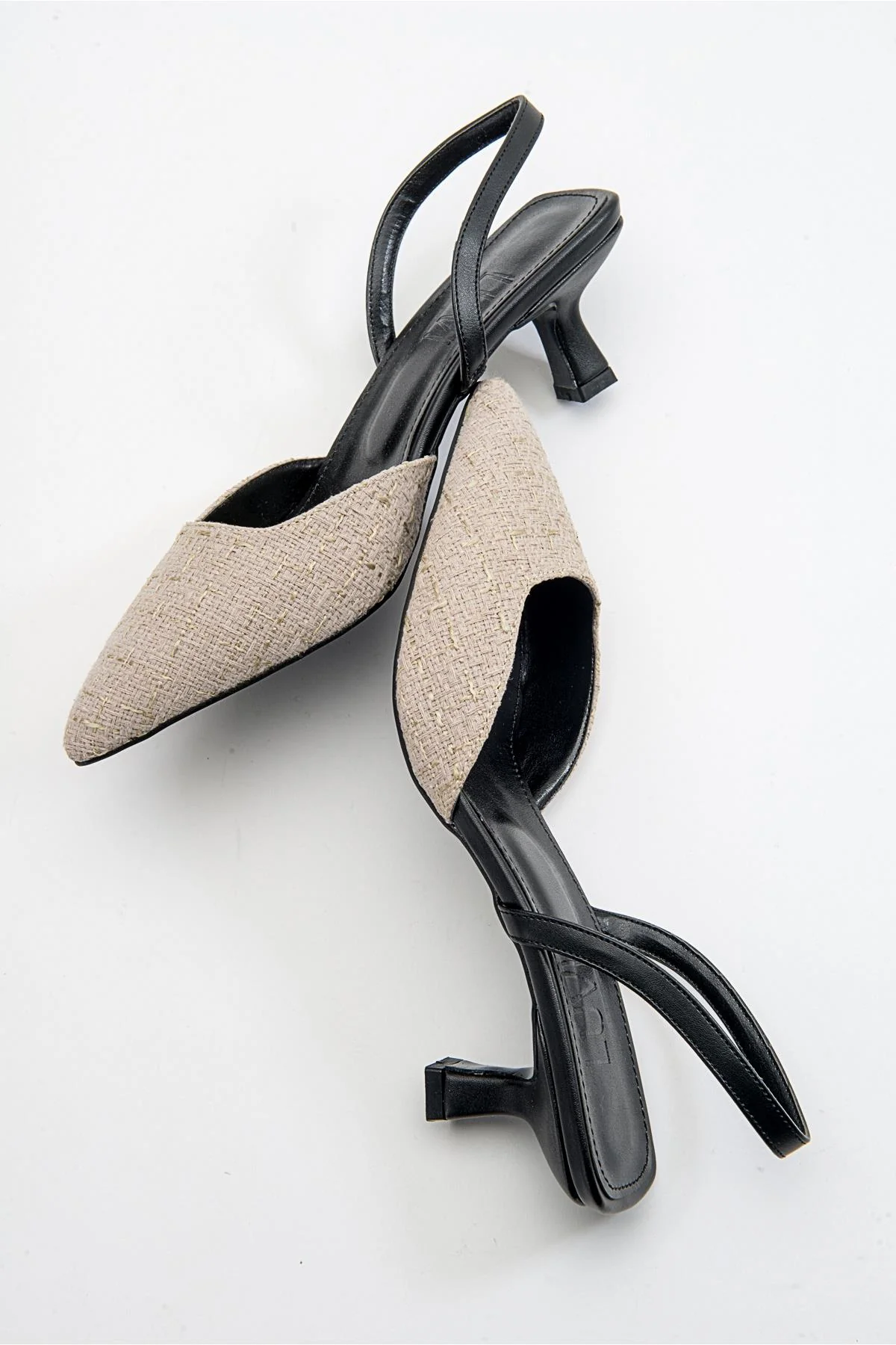 Over - Black Beige Tweed Pointed Toe Low Heel Shoe (Women) - Image 5