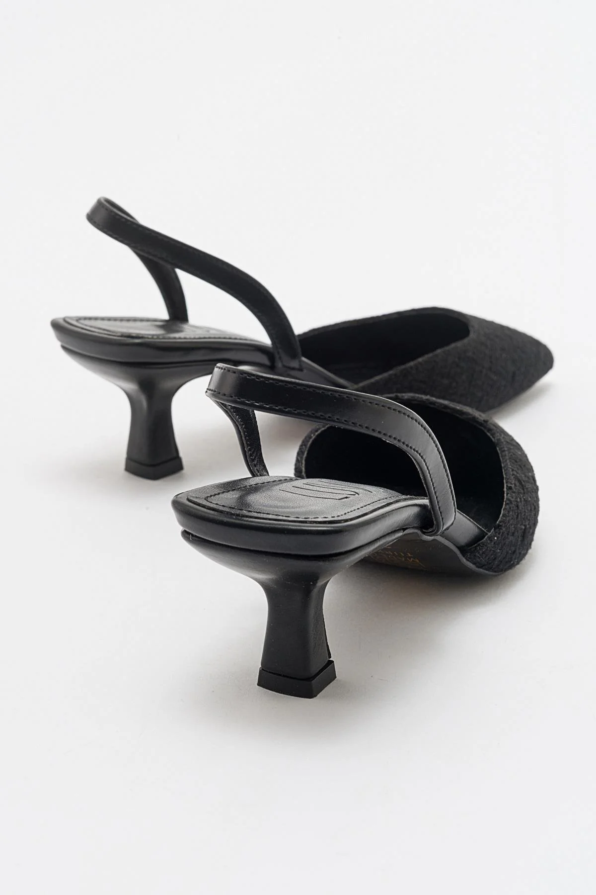 Over - Black Tweed Pointed Toe Low Heel Shoe (Women) - Image 2