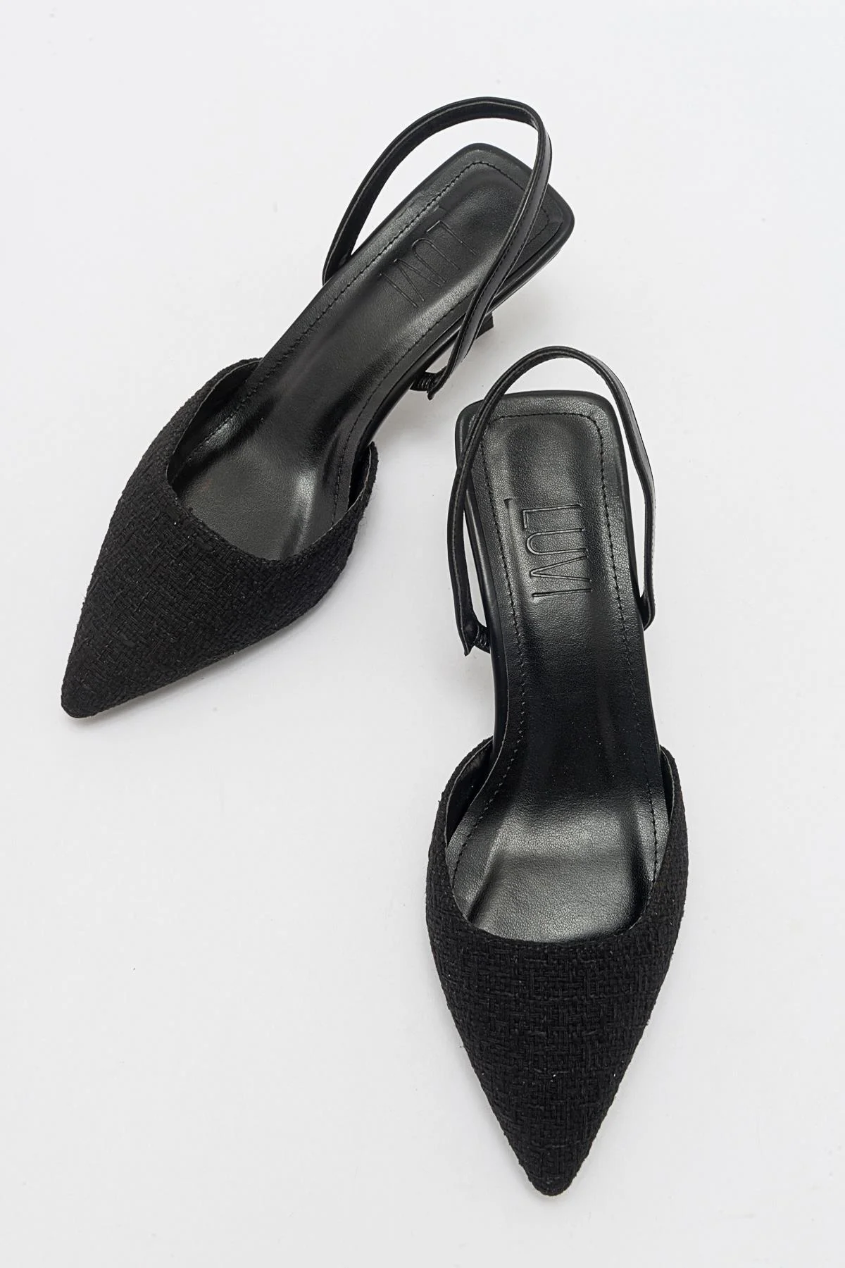 Over - Black Tweed Pointed Toe Low Heel Shoe (Women) - Image 3