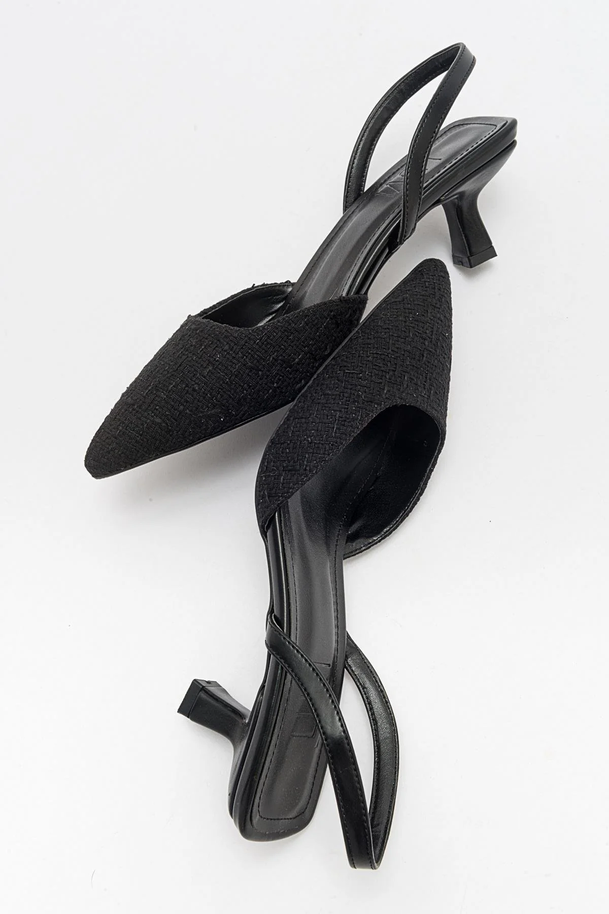 Over - Black Tweed Pointed Toe Low Heel Shoe (Women) - Image 5