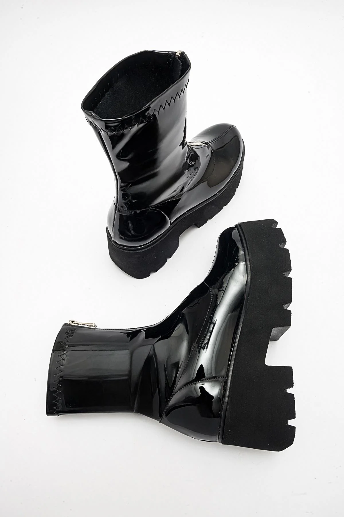 Ovil - Black Patent Thick Sole Zip Boot (Women) - Image 2