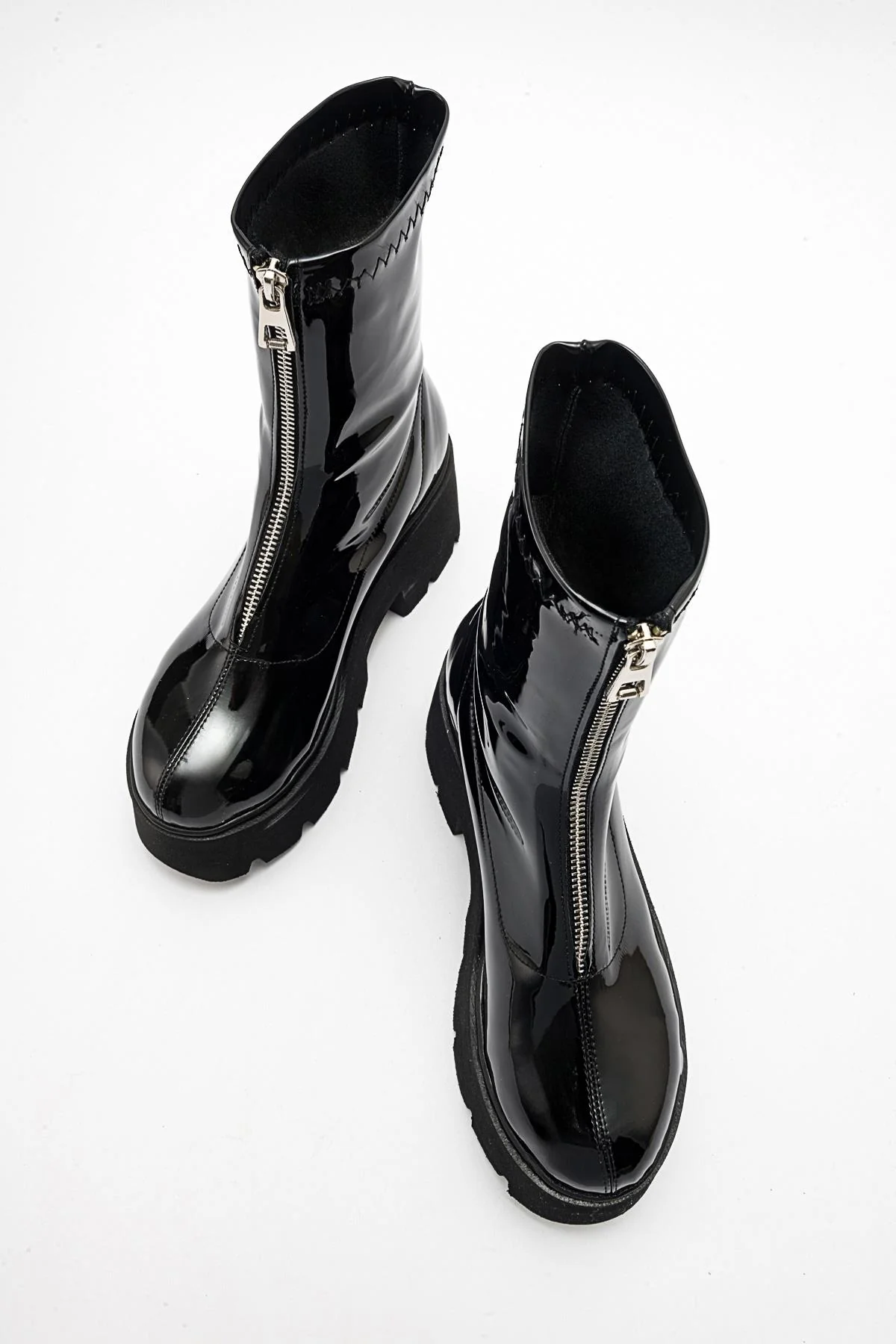 Ovil - Black Patent Thick Sole Zip Boot (Women) - Image 3