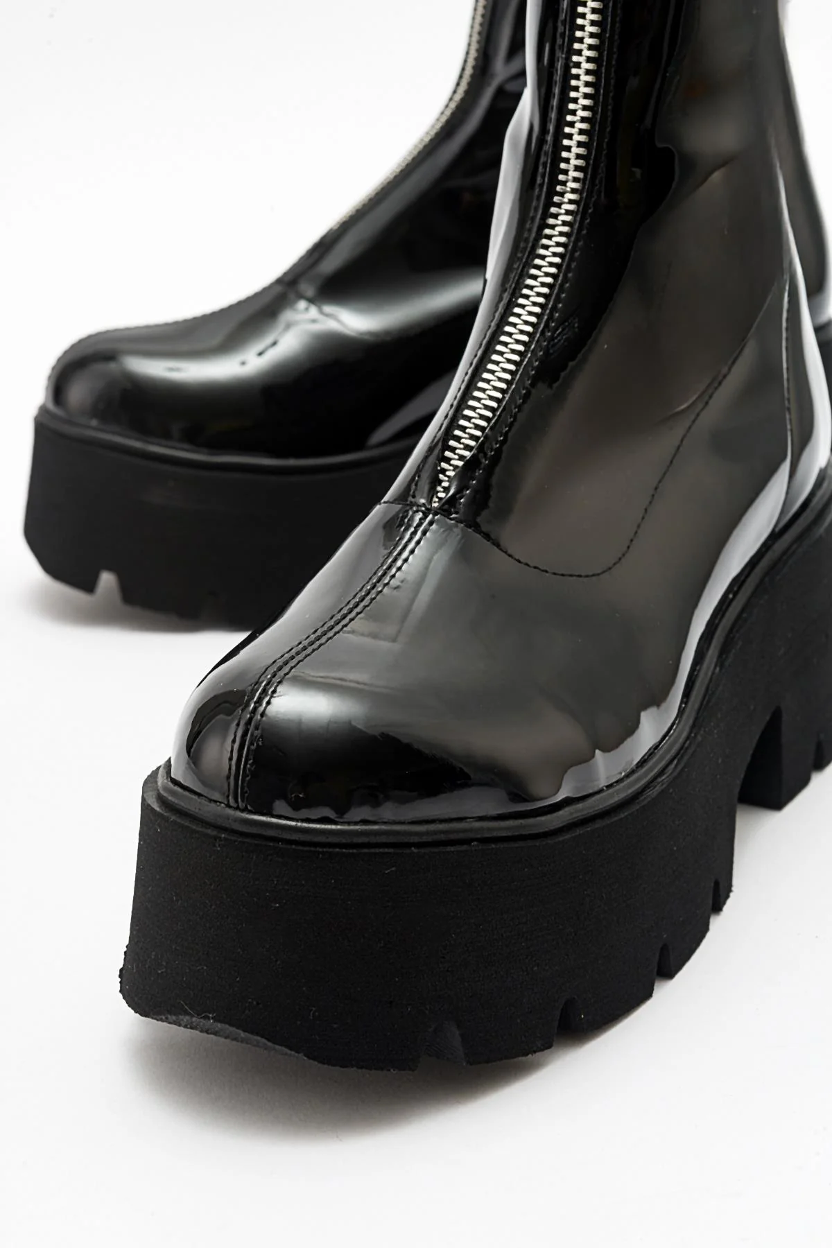 Ovil - Black Patent Thick Sole Zip Boot (Women) - Image 4