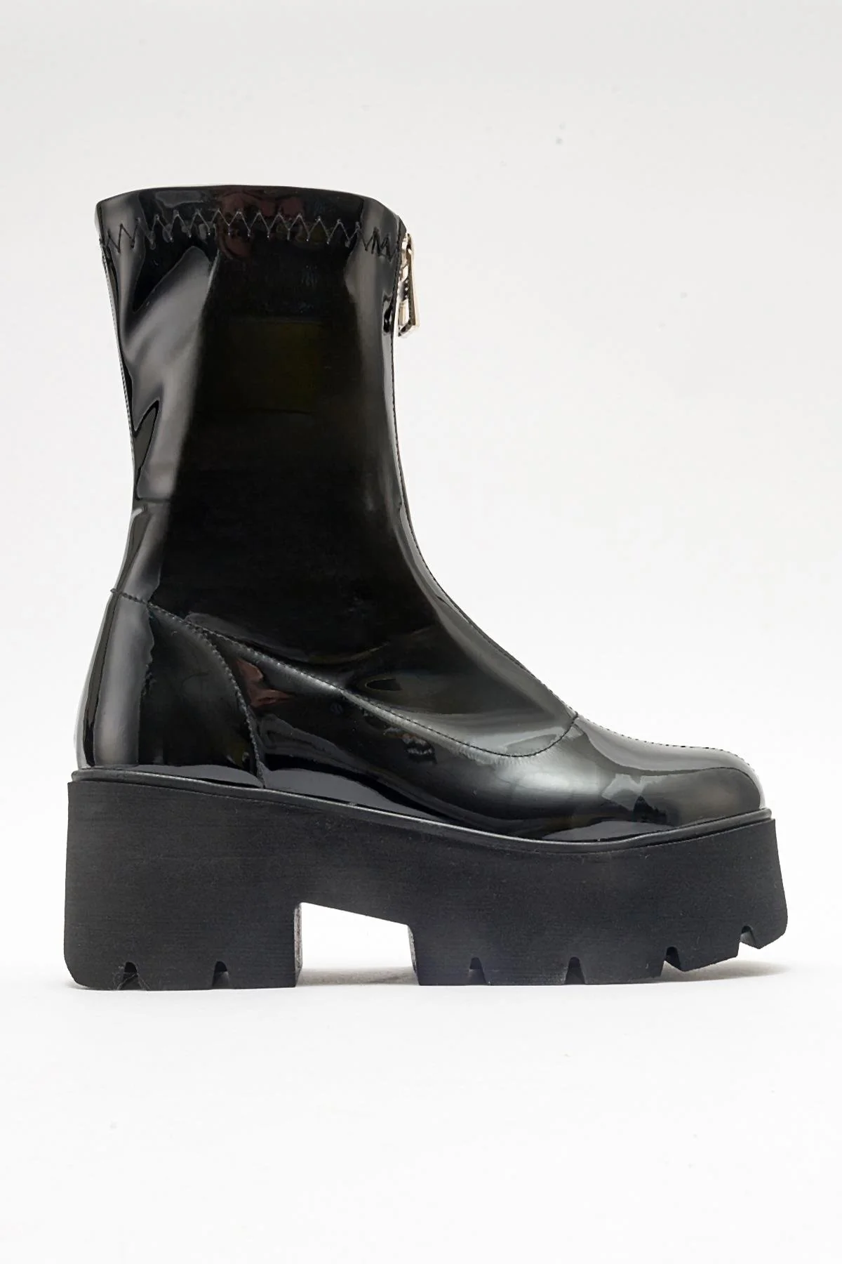 Ovil - Black Patent Thick Sole Zip Boot (Women) - Image 6