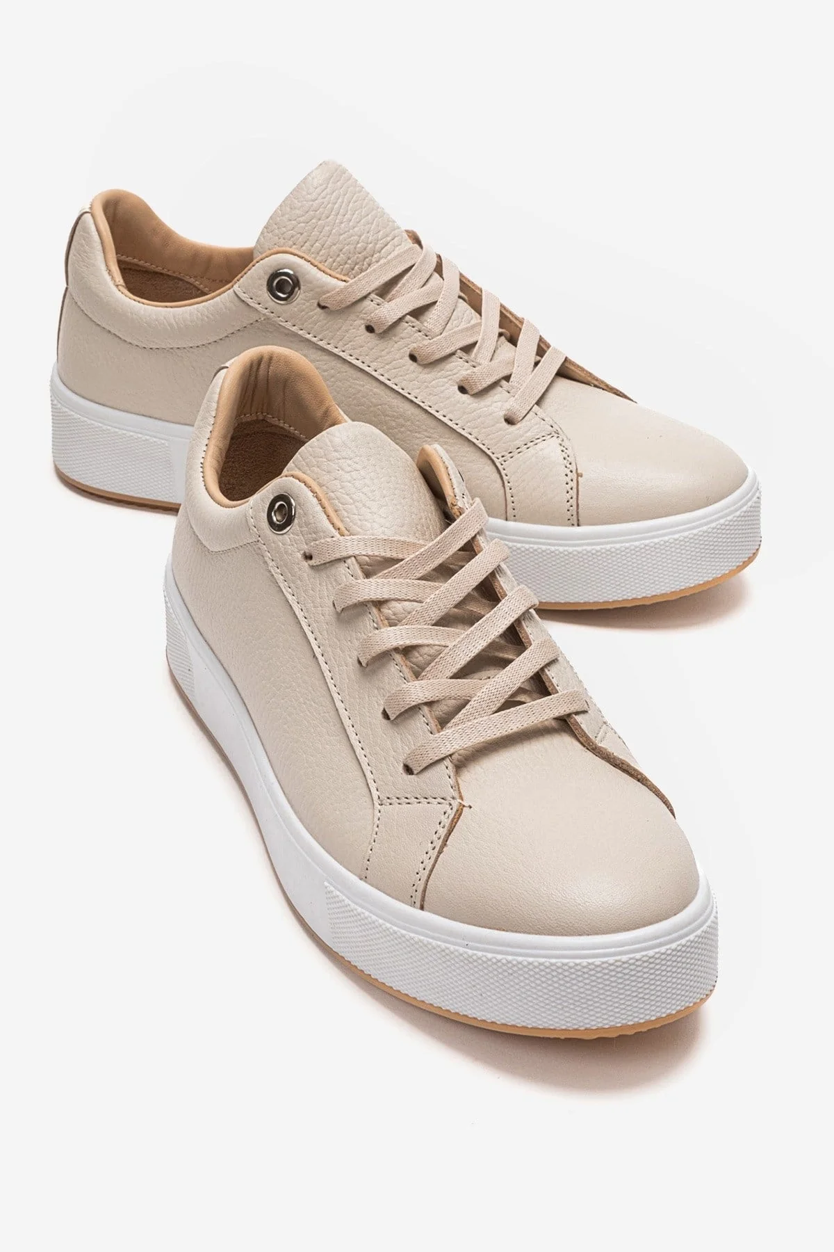 PALLEN - Beige Genuine Leather Casual Sneaker (Women)