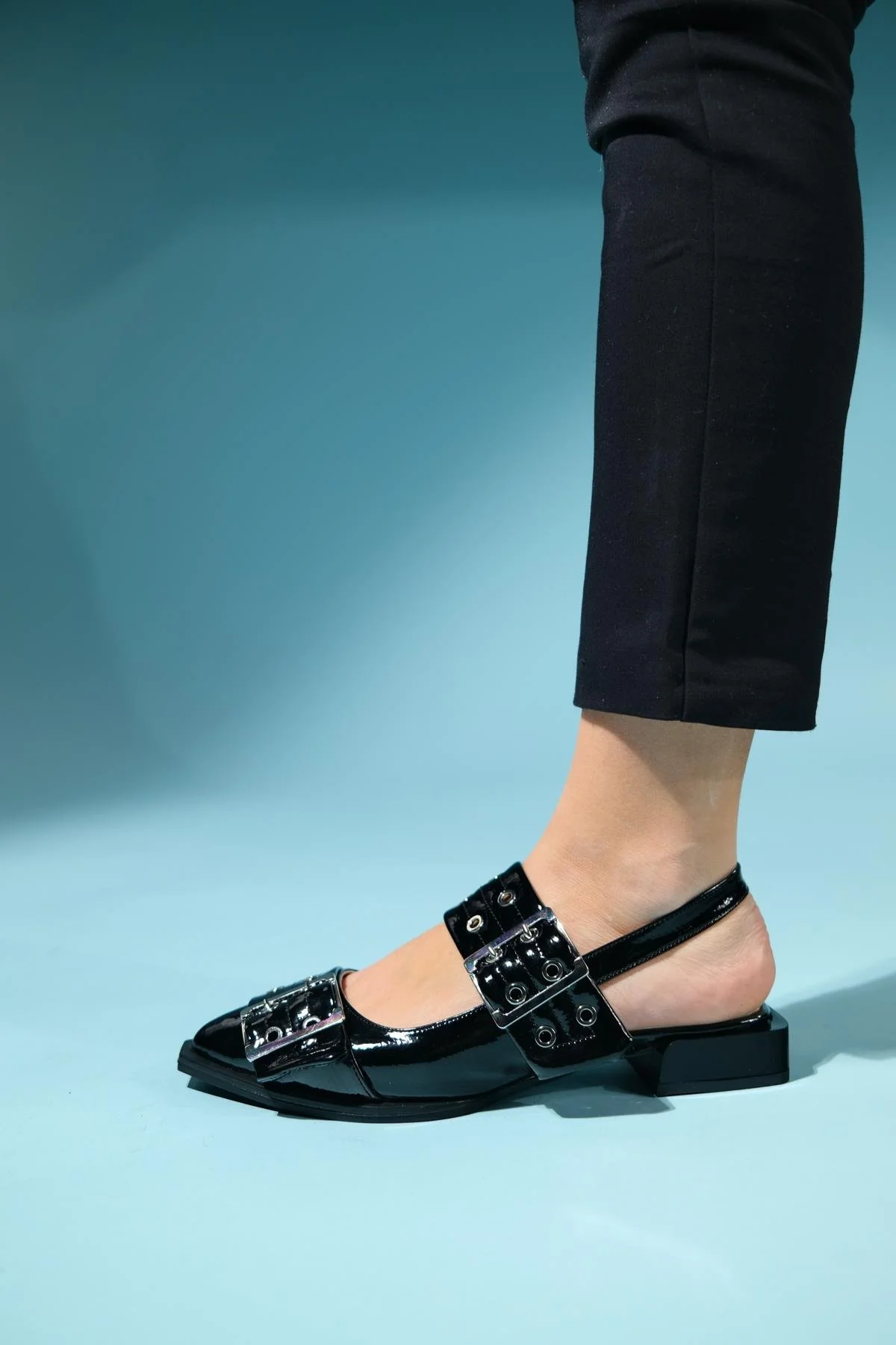 Paloma - Black Patent Silver Buckle Sandal (Women) - Image 4