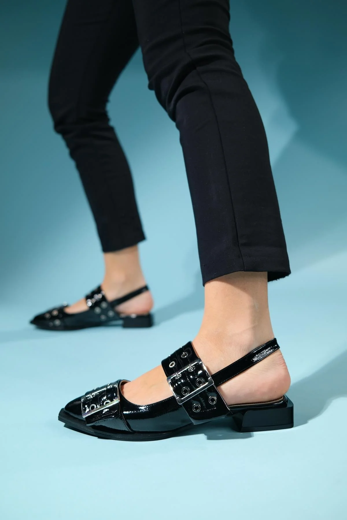 Paloma - Black Patent Silver Buckle Sandal (Women) - Image 5
