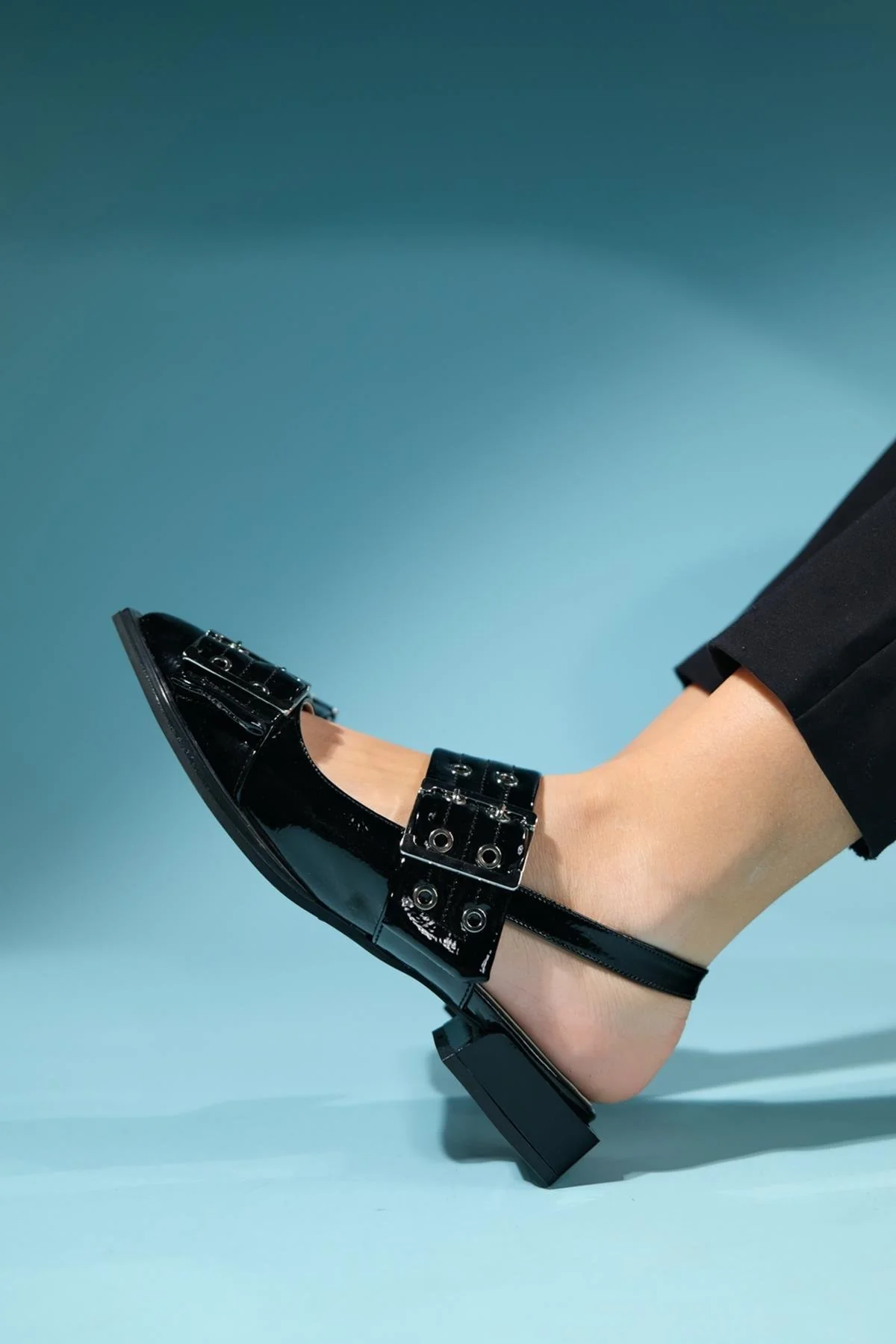 Paloma - Black Patent Silver Buckle Sandal (Women) - Image 6