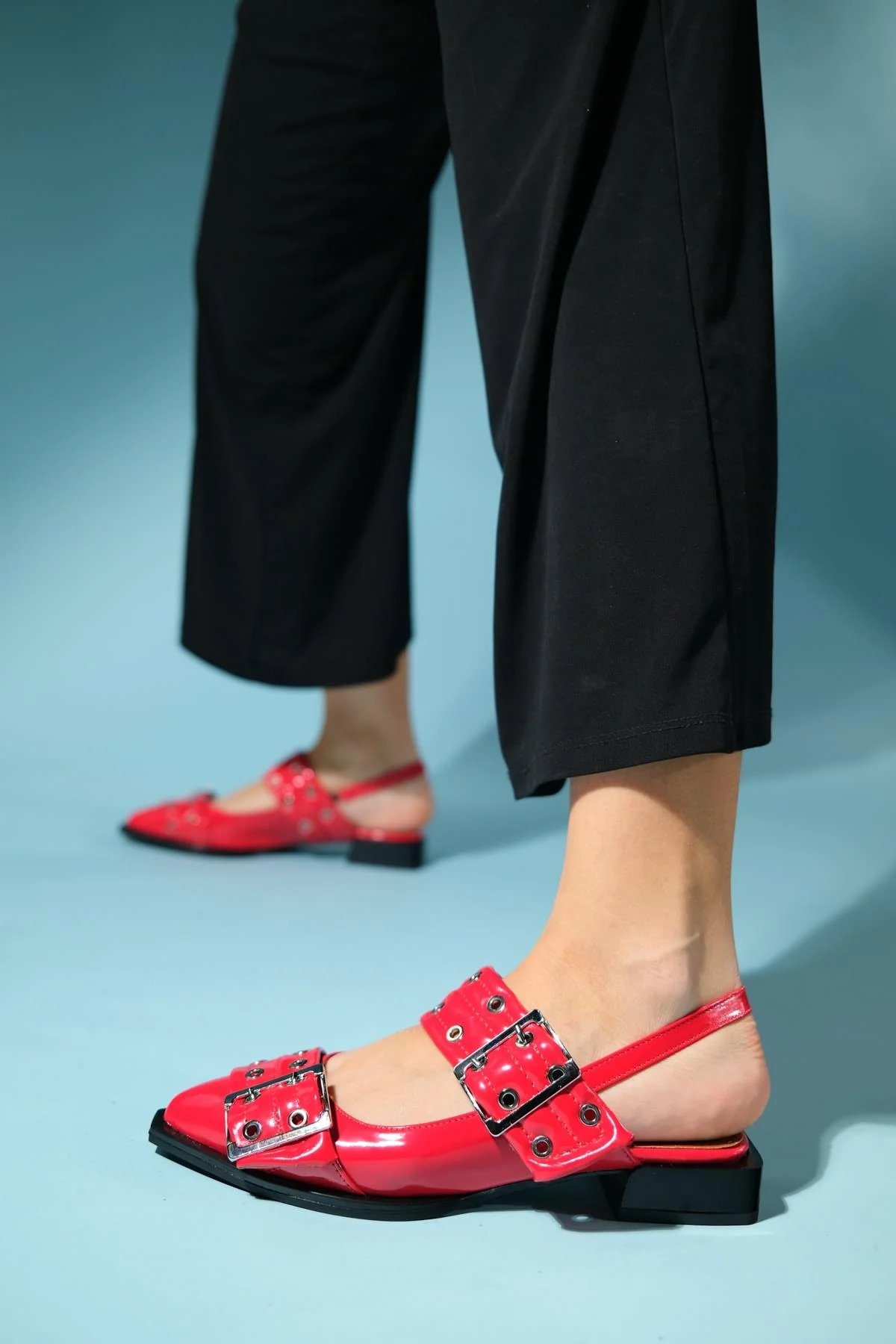 Paloma - Red Patent Silver Buckle Sandal (Women) - Image 2
