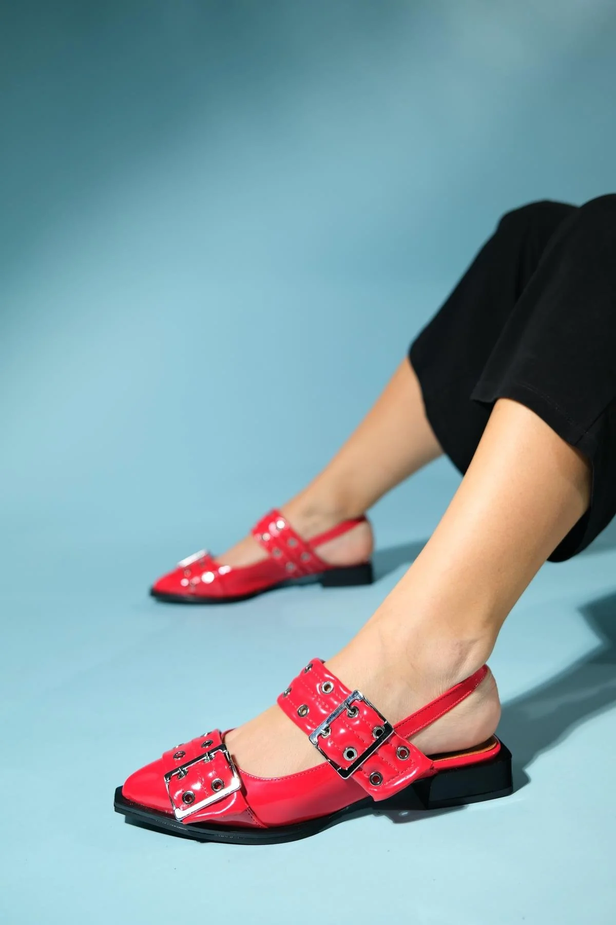 Paloma - Red Patent Silver Buckle Sandal (Women) - Image 3