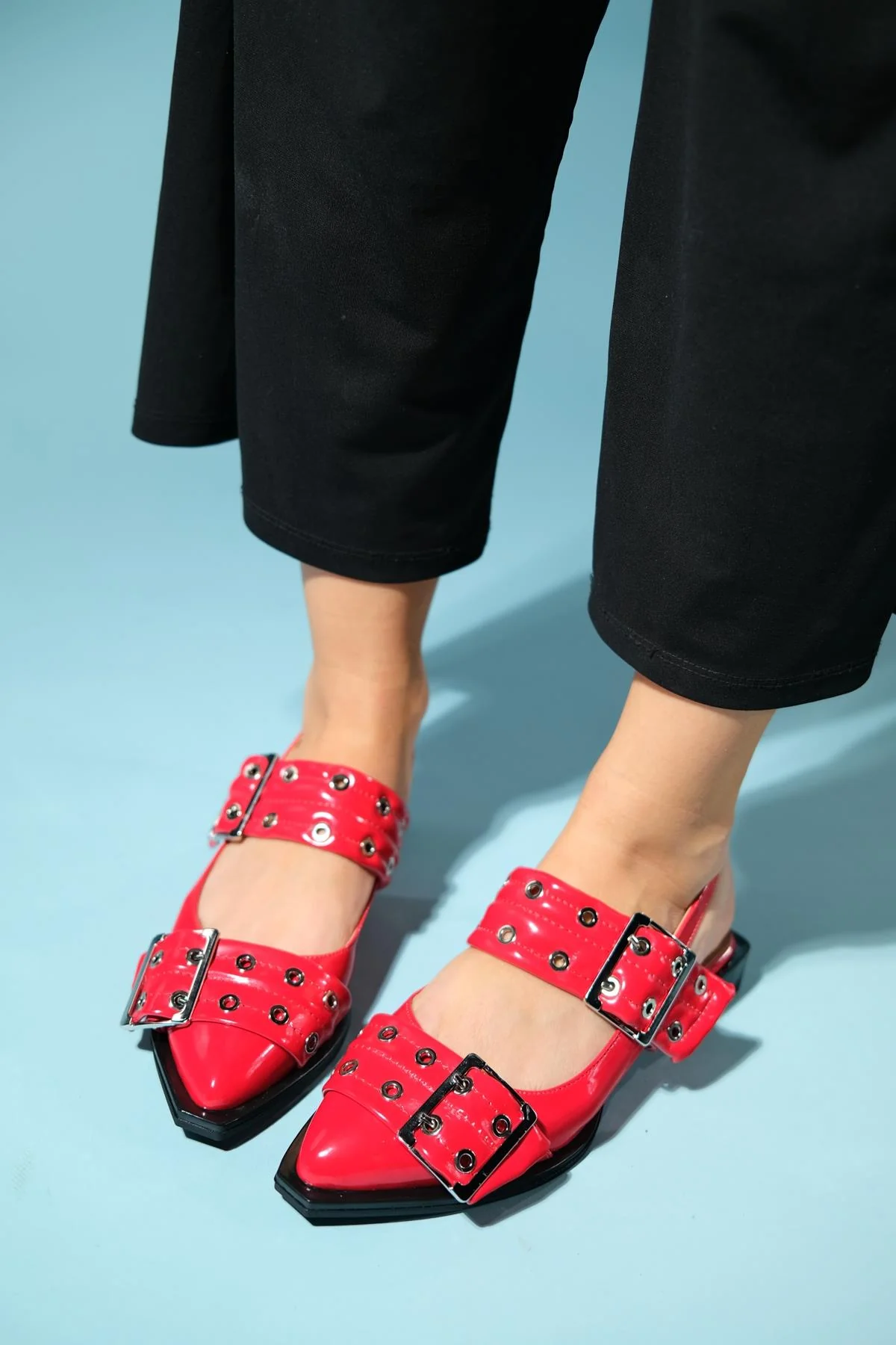 Paloma - Red Patent Silver Buckle Sandal (Women) - Image 4