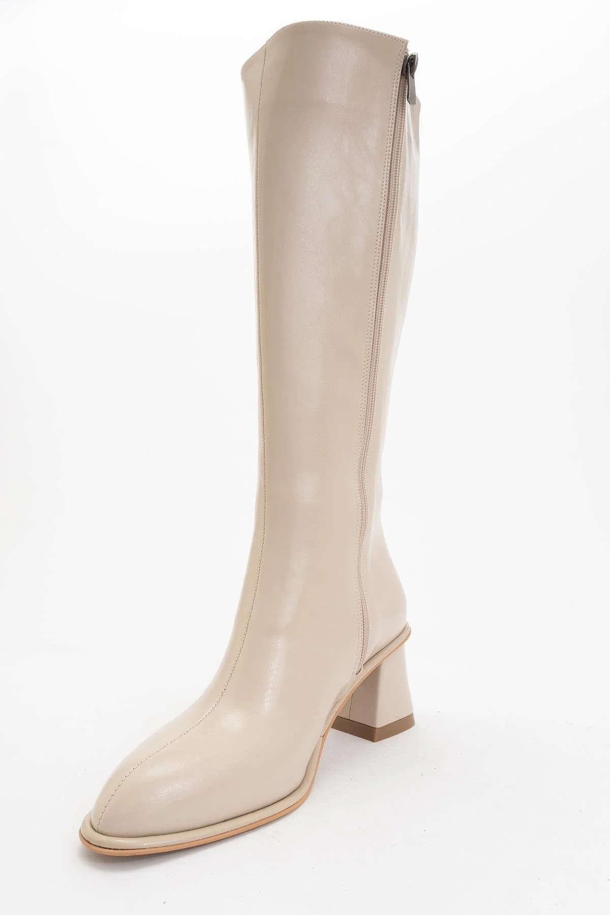 Paradis - Beige Block Heel Knee-High Boot (Women) - Image 3