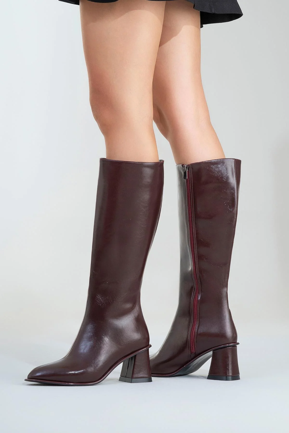 Paradis - Burgundy Block Heel Knee-High Boot (Women) - Image 4