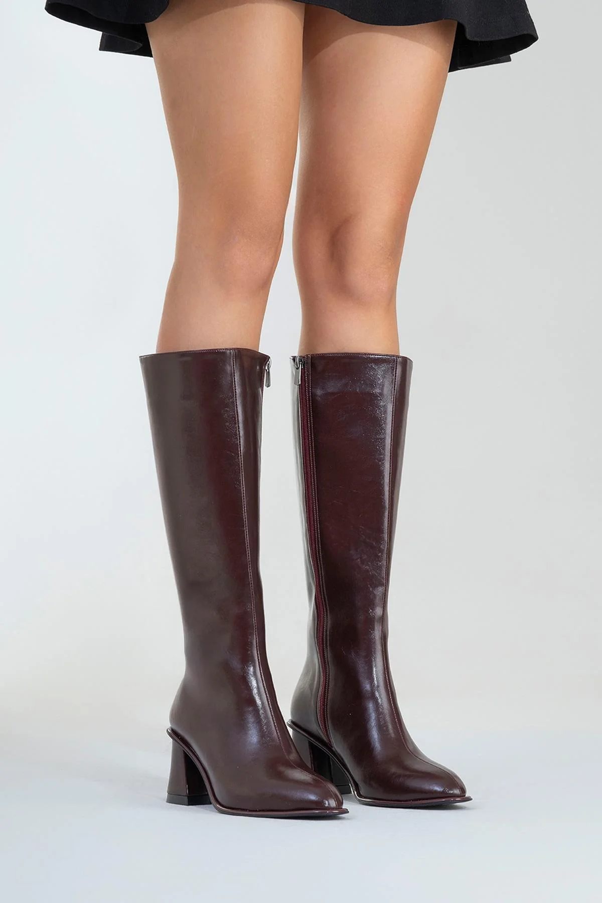 Paradis - Burgundy Block Heel Knee-High Boot (Women) - Image 5