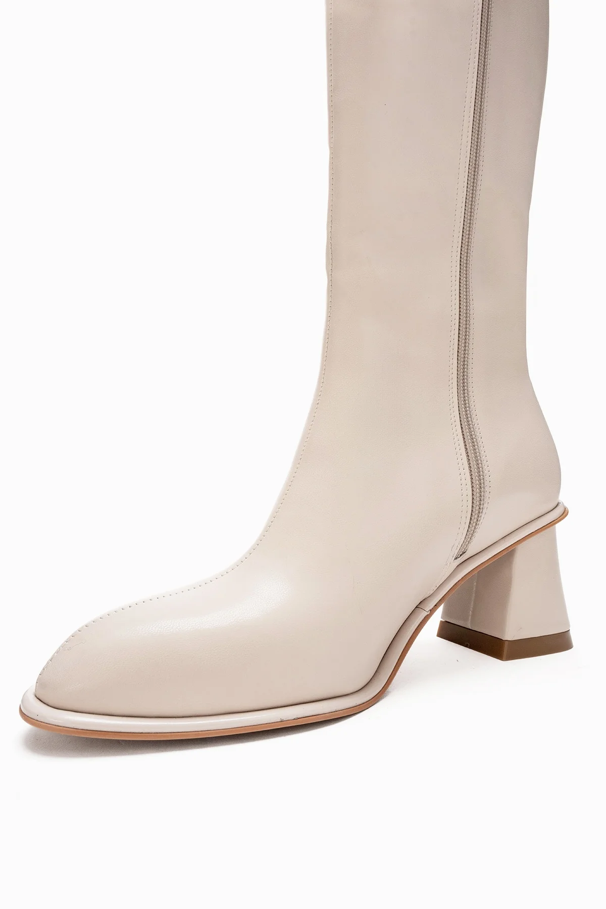 Paradis - Off-White Genuine Leather Block Heel Knee-High Boot (Women) - Image 6