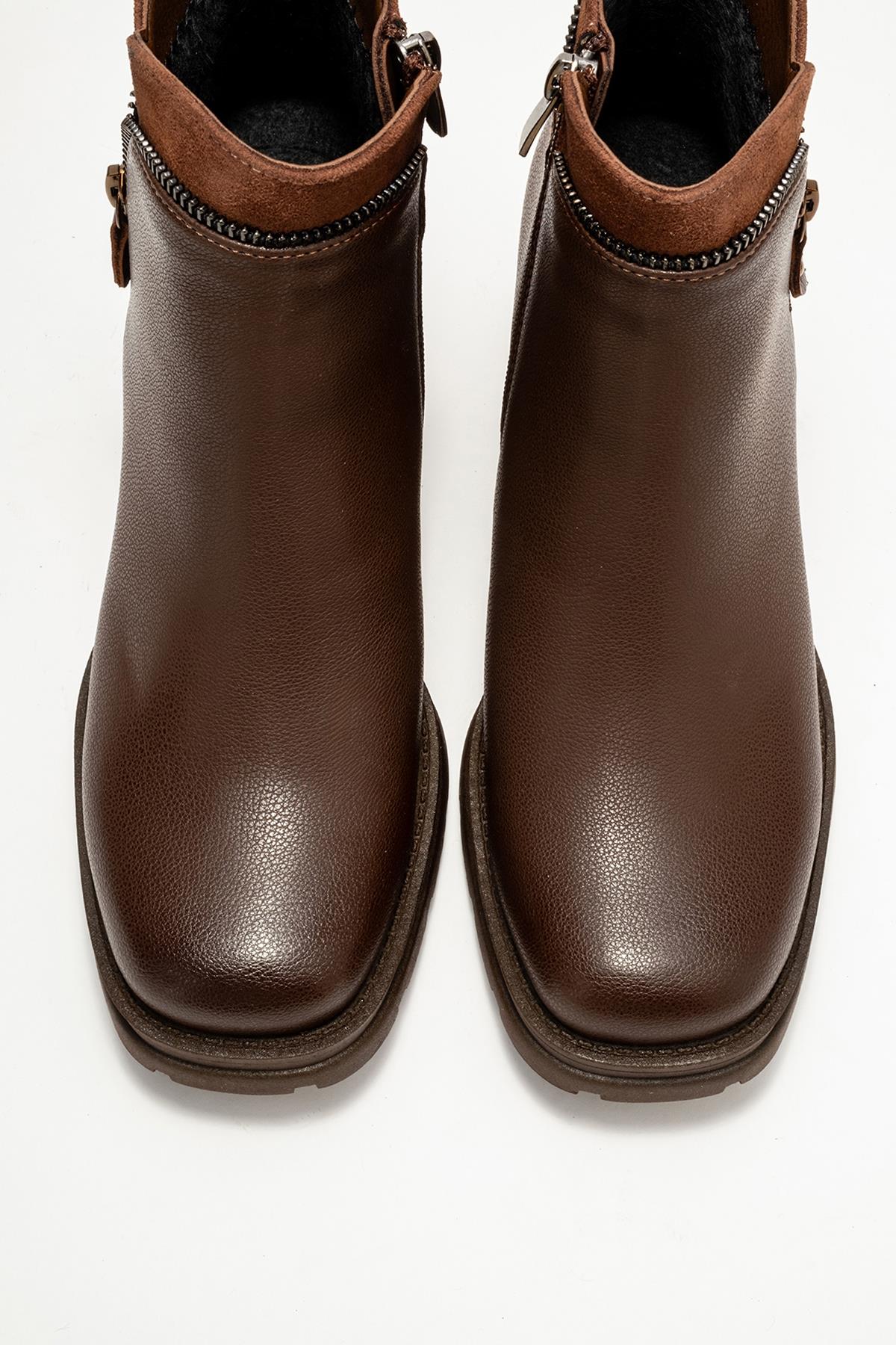 Parly - Brown Zip-Detail Block Heel Boot (Women) - Image 2
