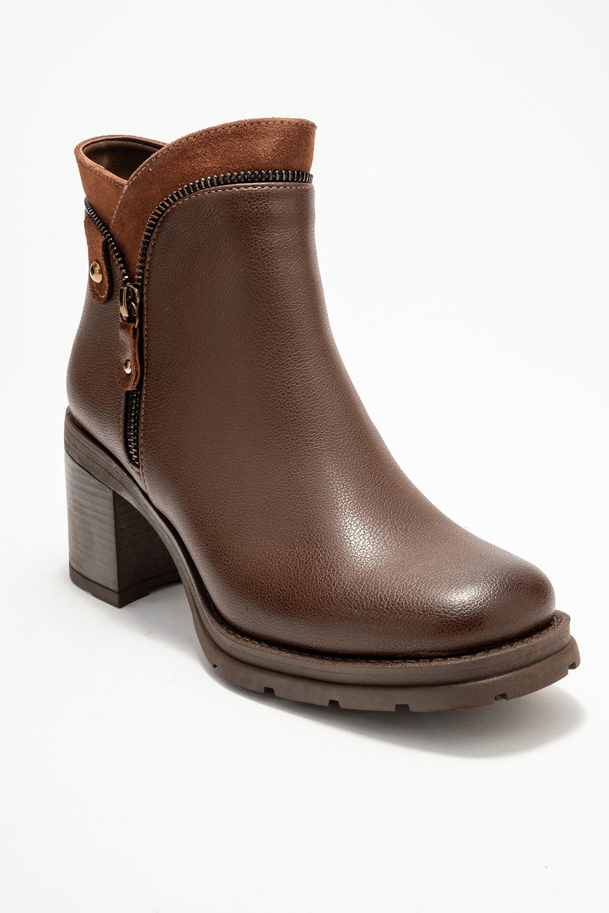 Parly - Brown Zip-Detail Block Heel Boot (Women) - Image 3