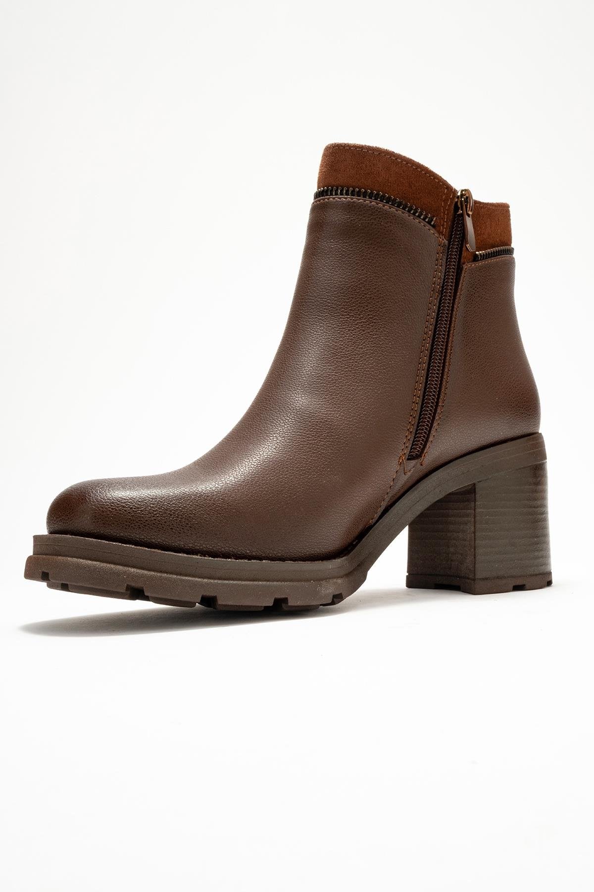 Parly - Brown Zip-Detail Block Heel Boot (Women) - Image 4