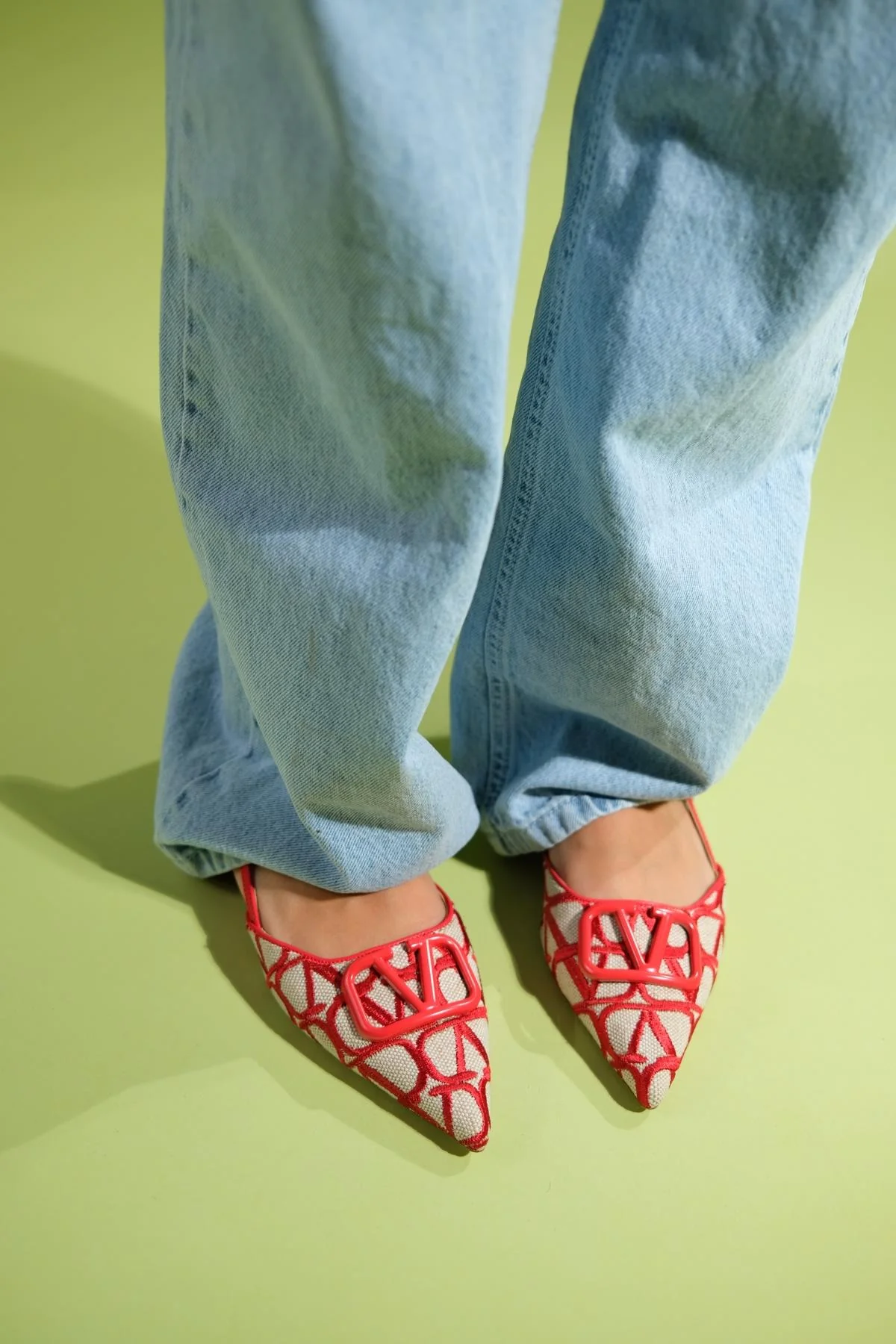 Pelops - Red Backless Pointed Toe Ballet Flat (Women) - Image 2