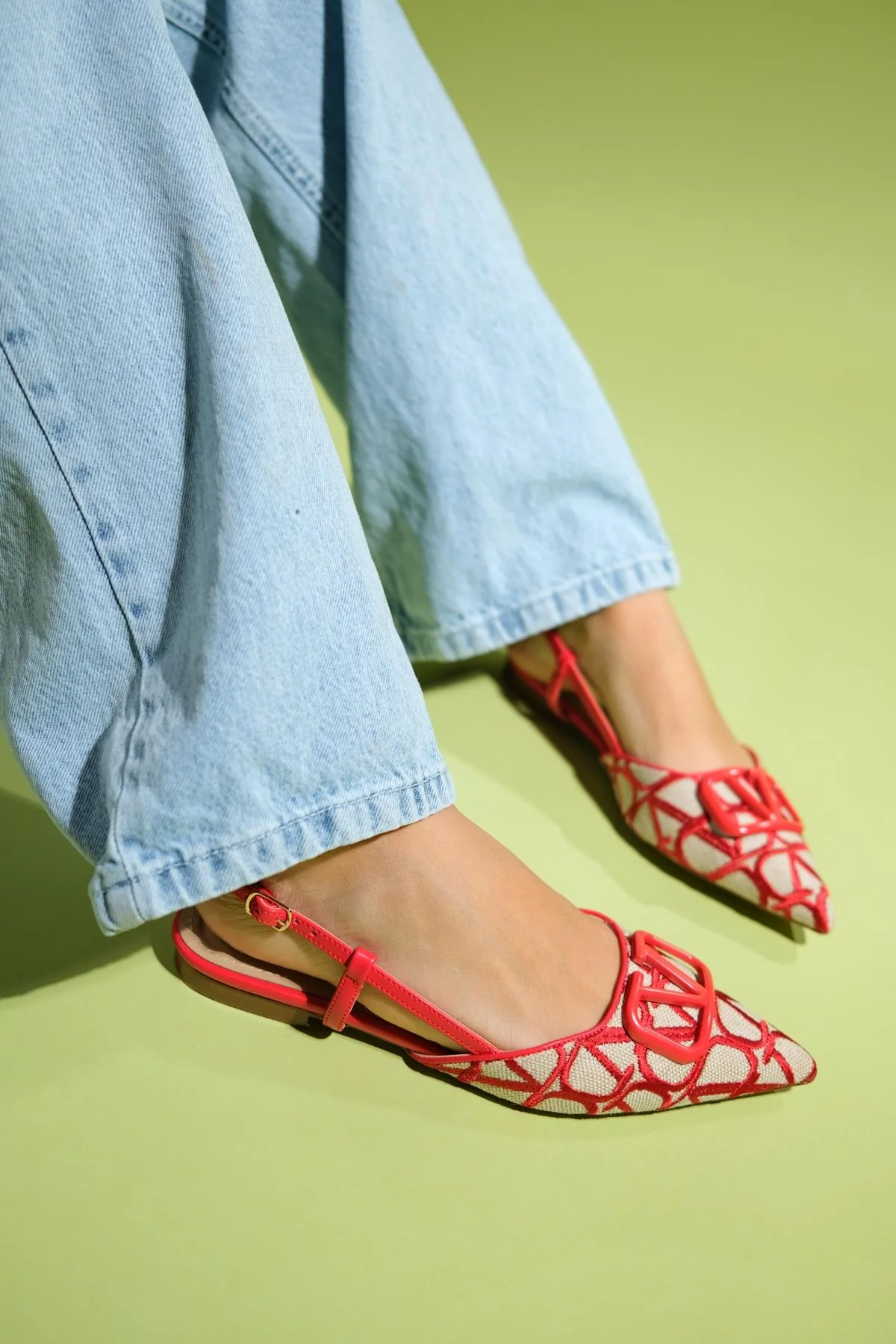 Pelops - Red Backless Pointed Toe Ballet Flat (Women) - Image 4