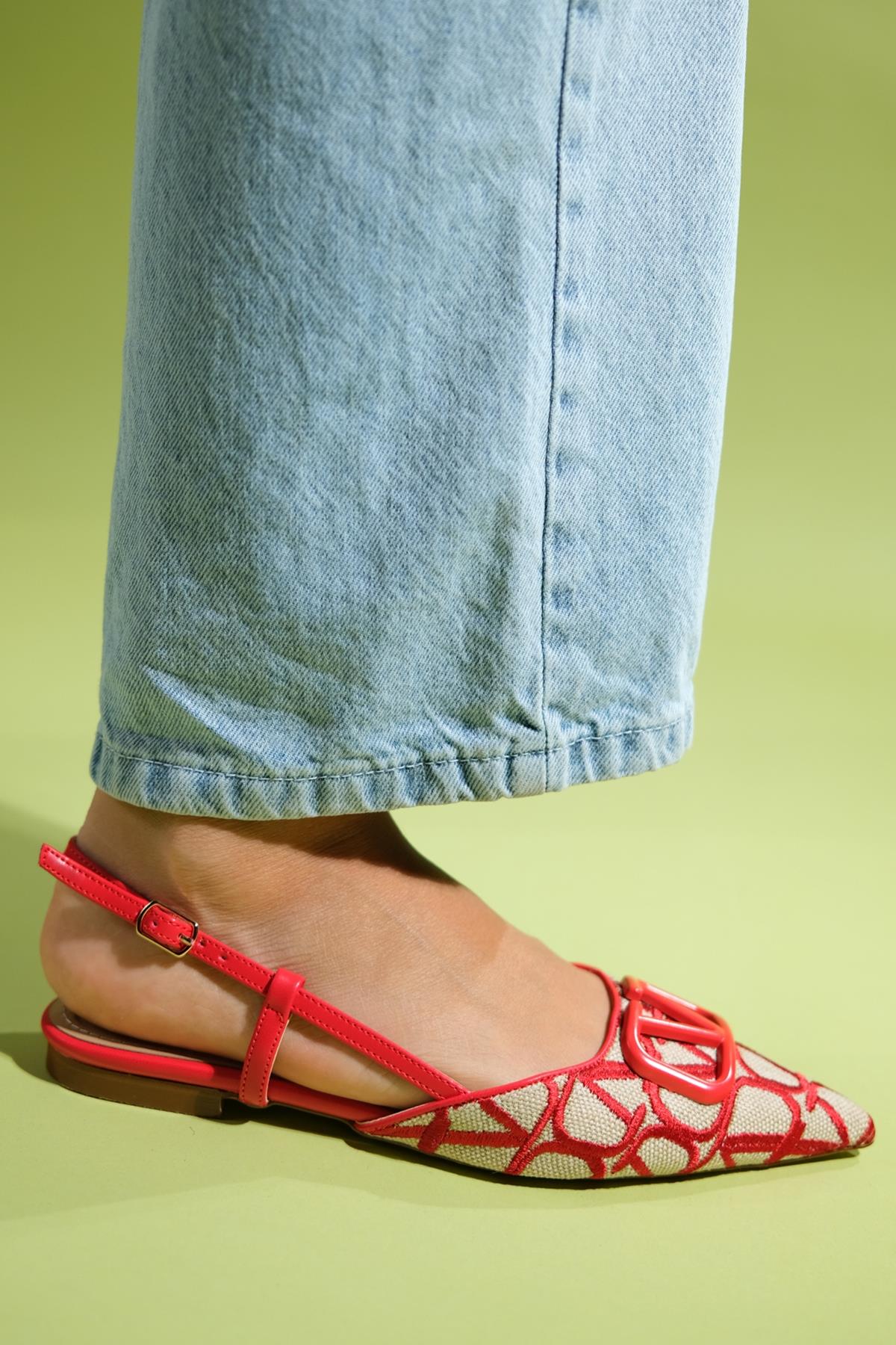 Pelops - Red Backless Pointed Toe Ballet Flat (Women) - Image 5