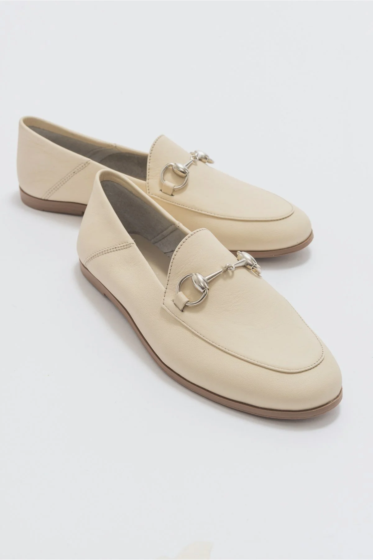 Penny - Beige Leather Horsebit Loafers