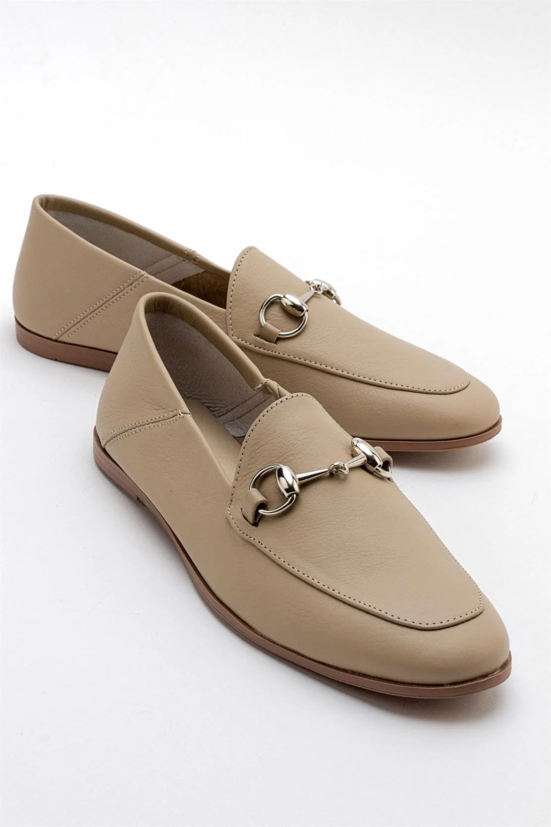Penny - Dark Beige Leather Horsebit Loafers