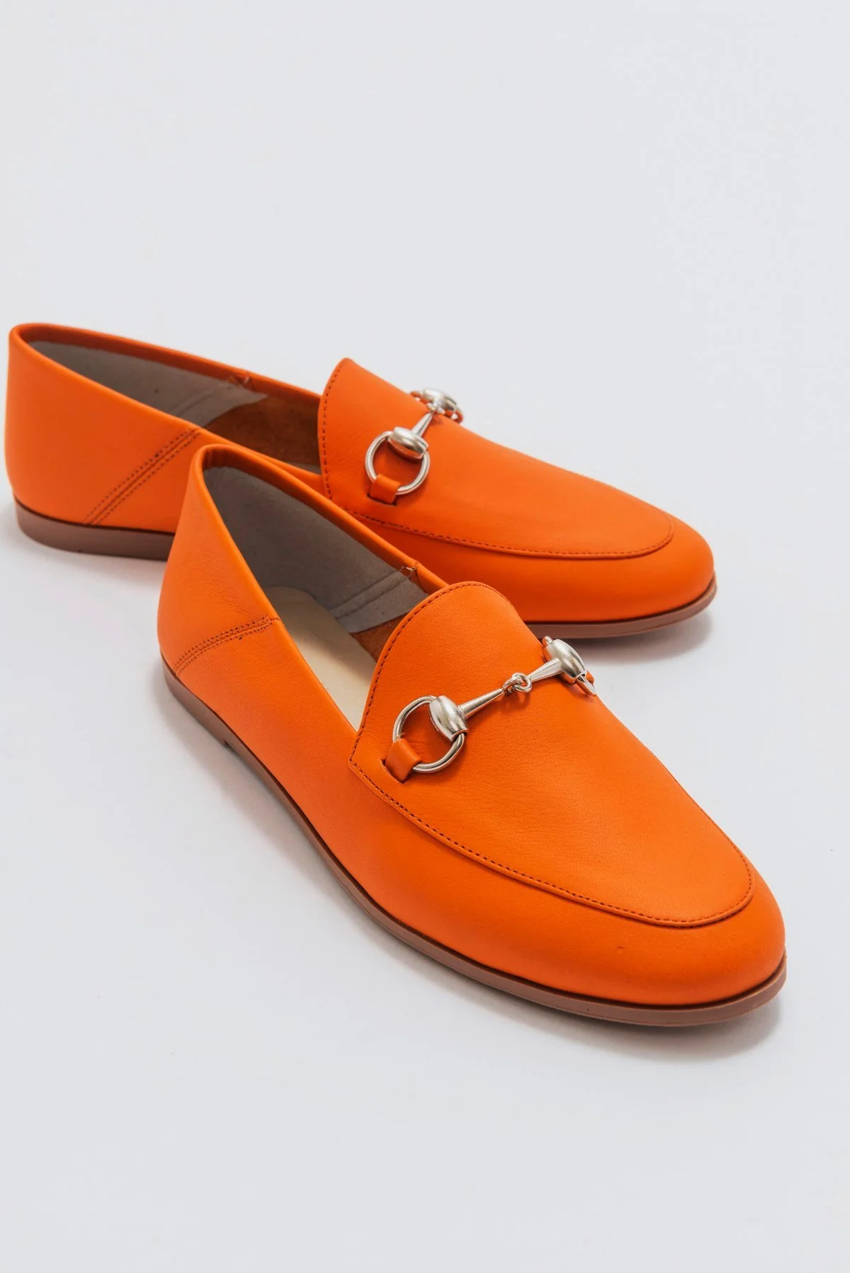 Penny - Neon Orange Leather Horsebit Loafers - Image 2