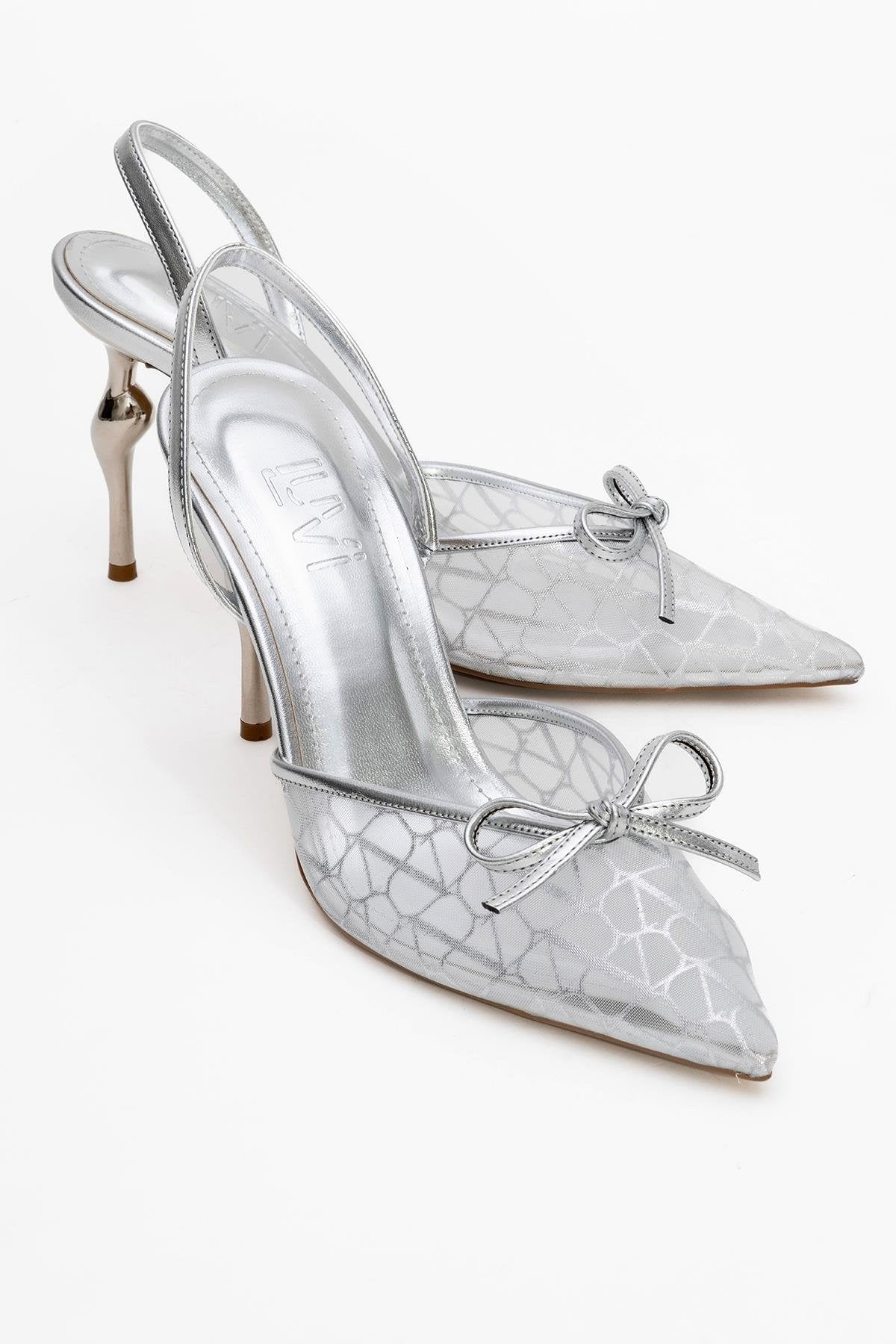 Peony - Silver Mesh Bow Pointed Toe Pump (Women)