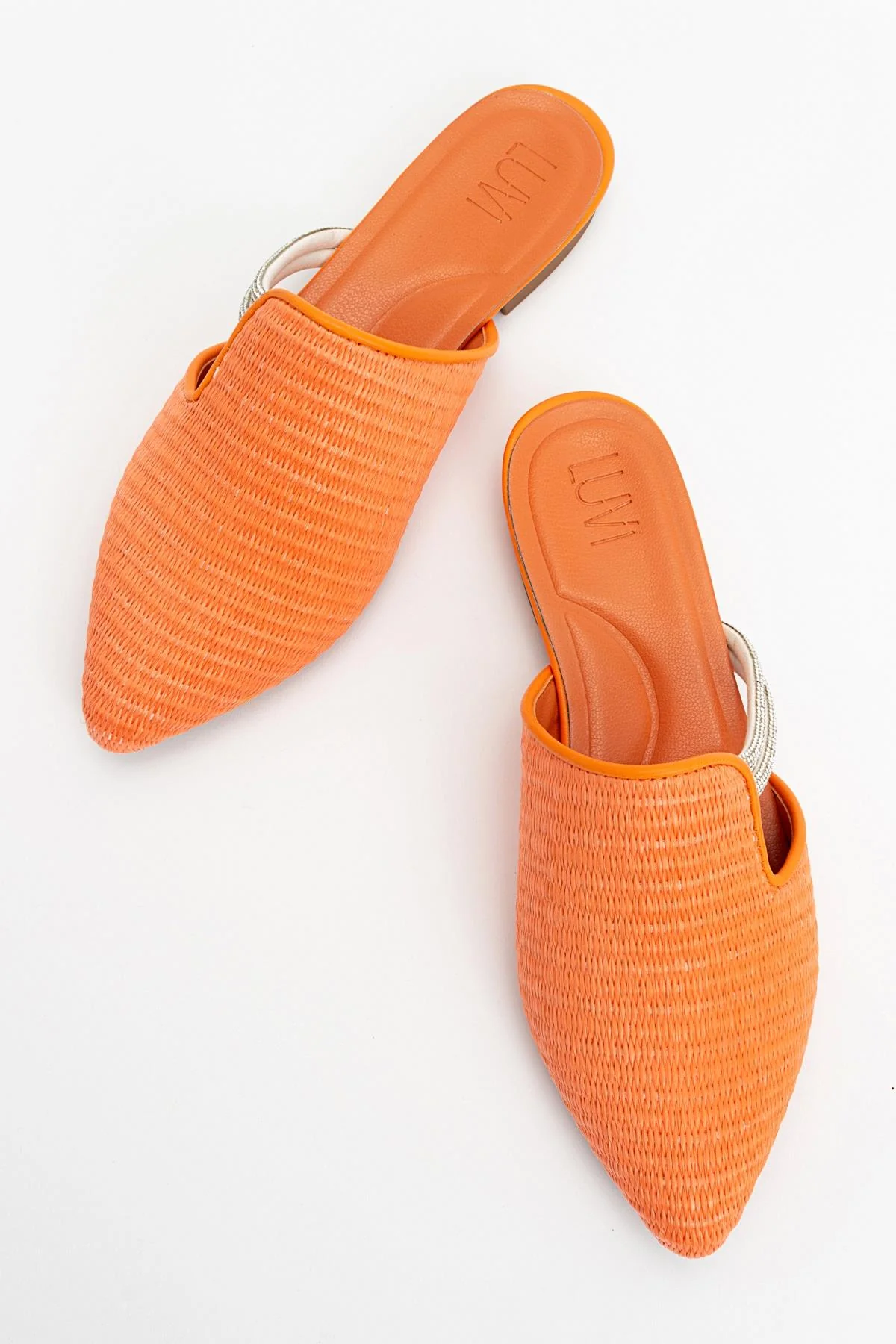 Pesa - Orange Woven Stone-Embellished Slide (Women) - Image 3