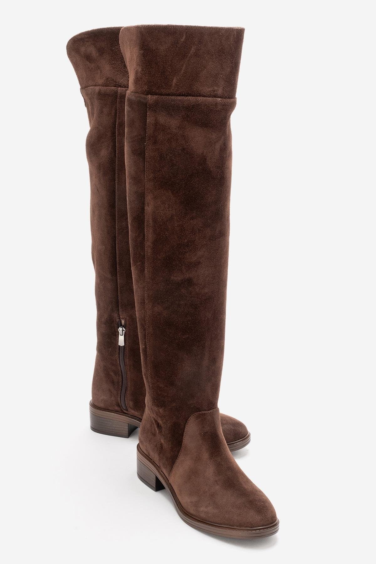 PETYA - Brown Suede Genuine Leather Over-The-Knee Boot (Women)