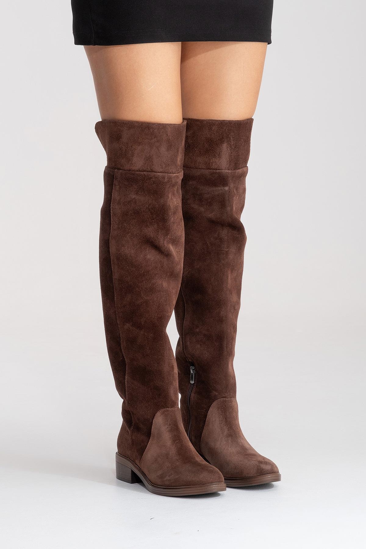 PETYA - Brown Suede Genuine Leather Over-The-Knee Boot (Women) - Image 6