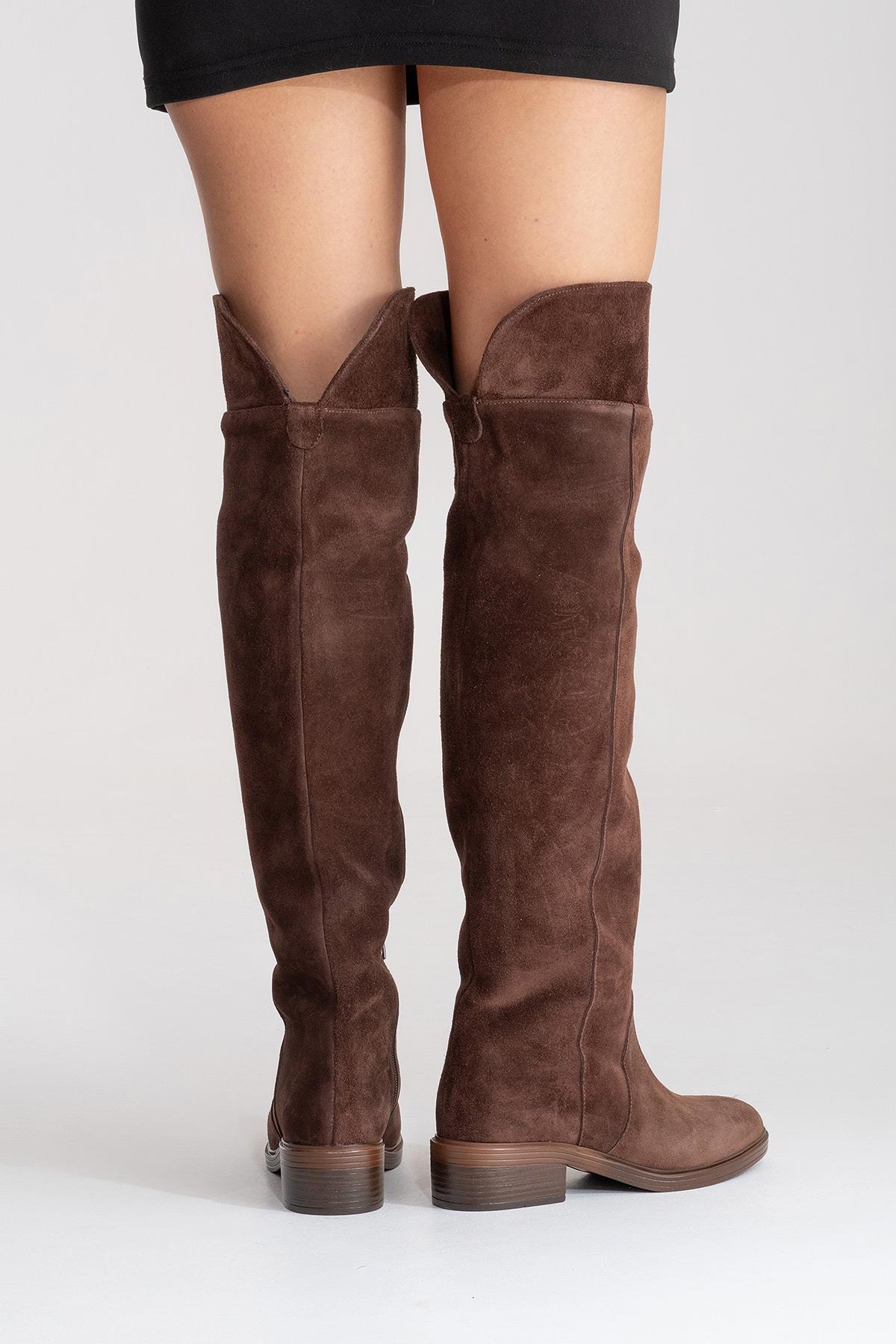 PETYA - Brown Suede Genuine Leather Over-The-Knee Boot (Women) - Image 7