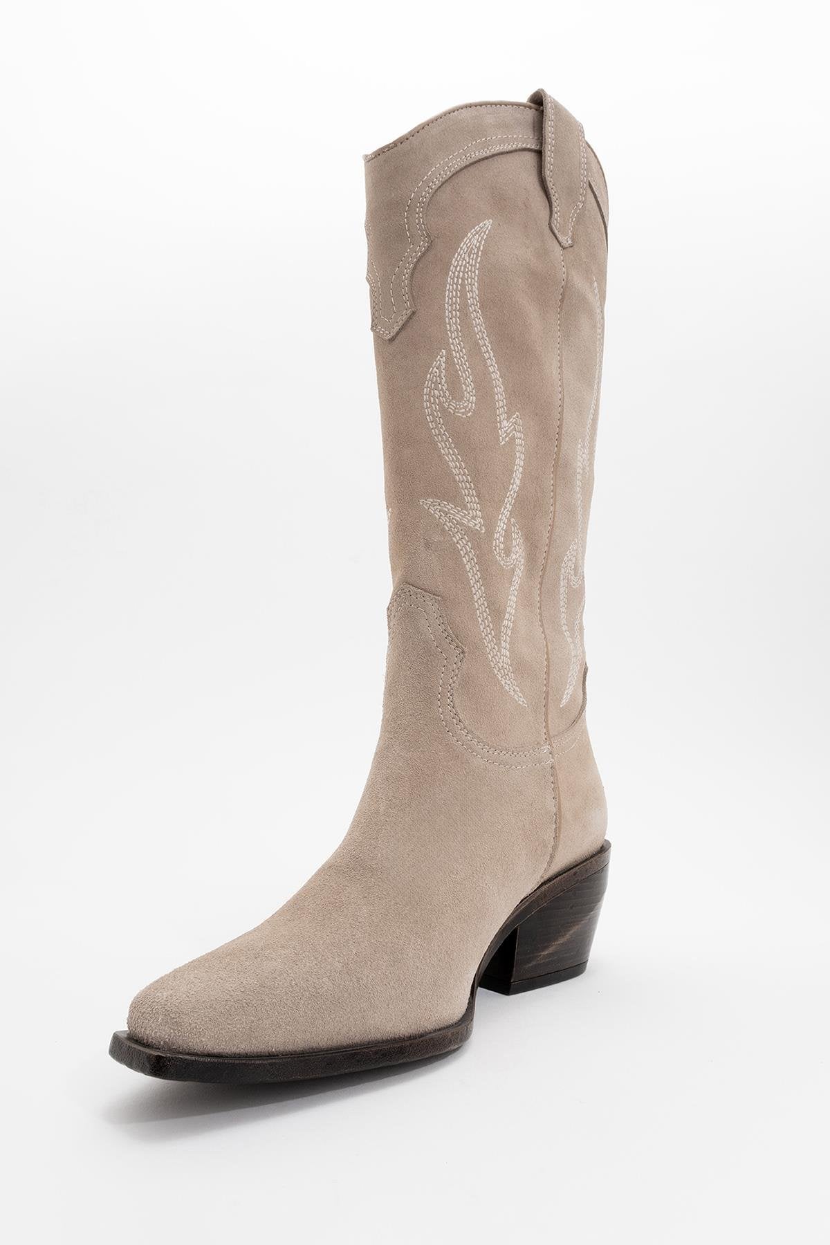 Pietro - Beige Suede Genuine Leather Western Boot (Women) - Image 3