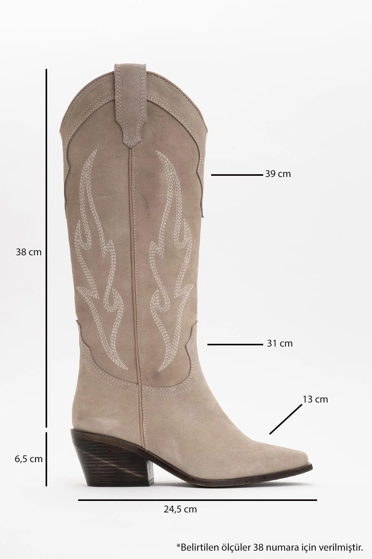 Pietro - Beige Suede Genuine Leather Western Boot (Women) - Image 5