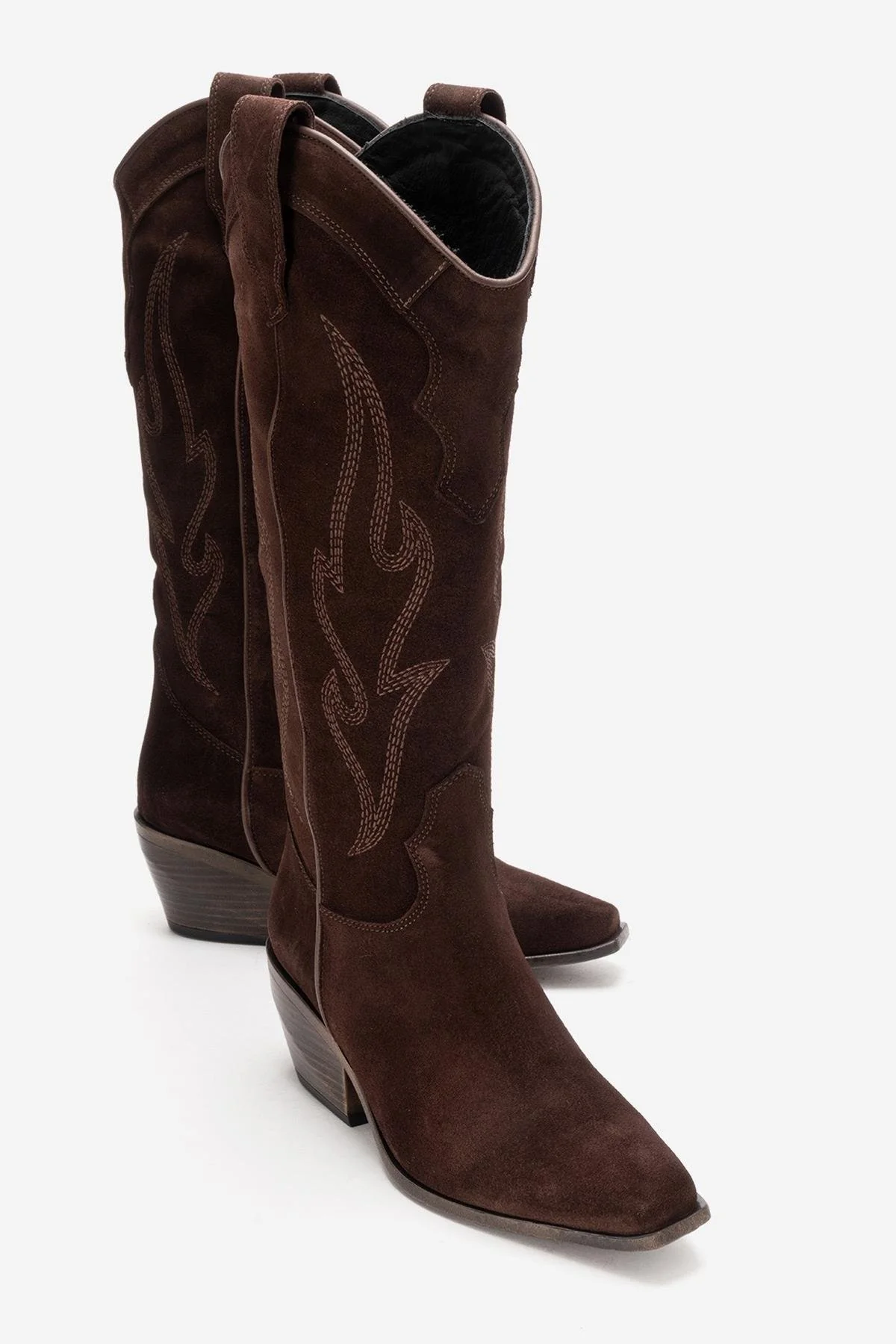 PIETRO - Brown Genuine Suede Block Heel Western Boot (Women)