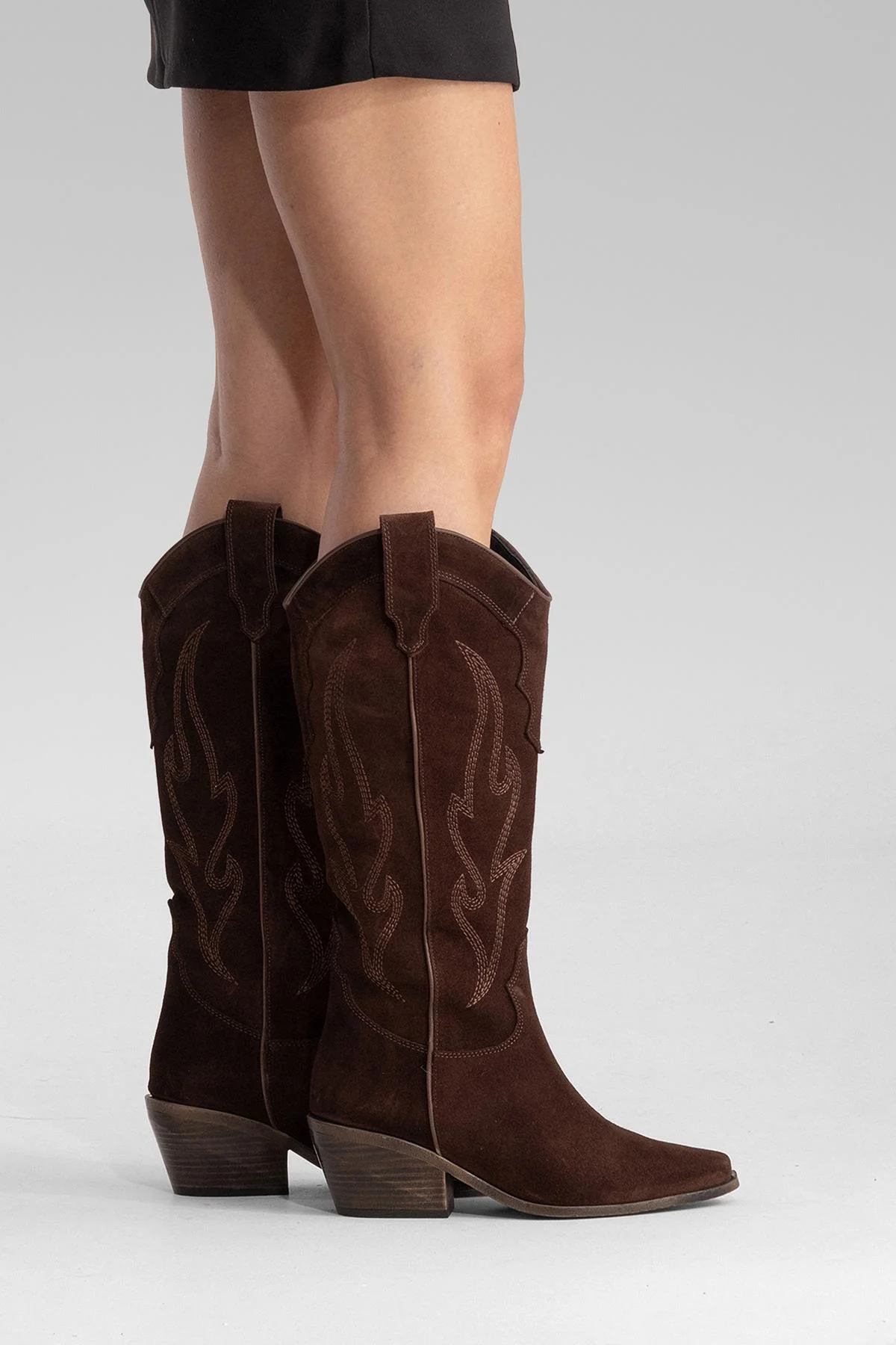 PIETRO - Brown Genuine Suede Block Heel Western Boot (Women) - Image 5