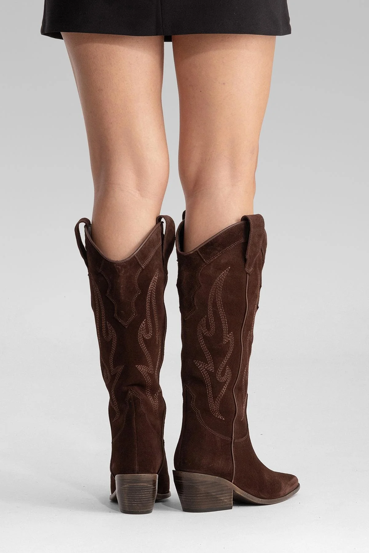 PIETRO - Brown Genuine Suede Block Heel Western Boot (Women) - Image 6