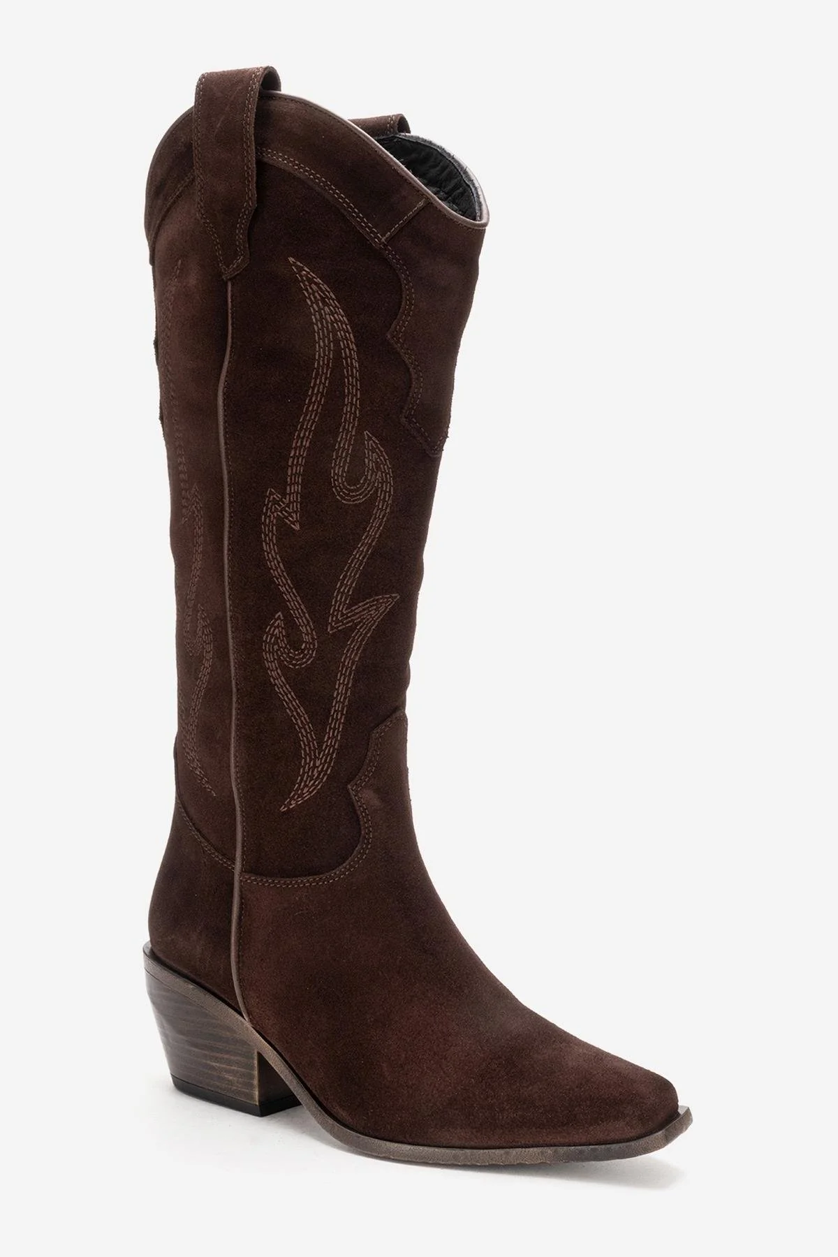 PIETRO - Brown Genuine Suede Block Heel Western Boot (Women) - Image 8