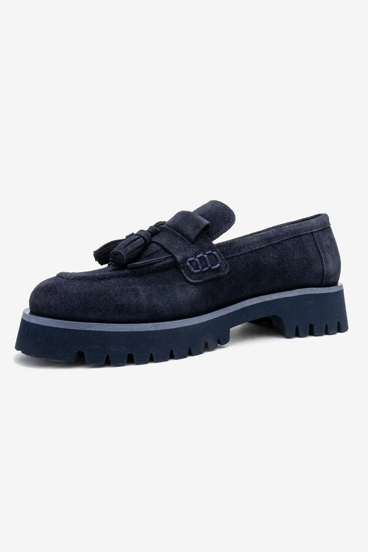 Poen - Navy Suede Genuine Leather Tassel Loafer (Women) - Image 4