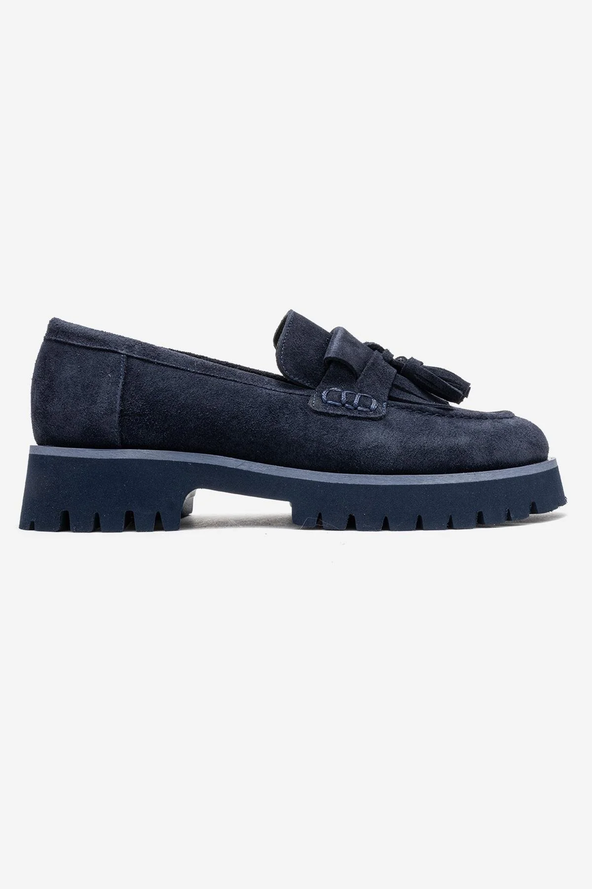 Poen - Navy Suede Genuine Leather Tassel Loafer (Women) - Image 6