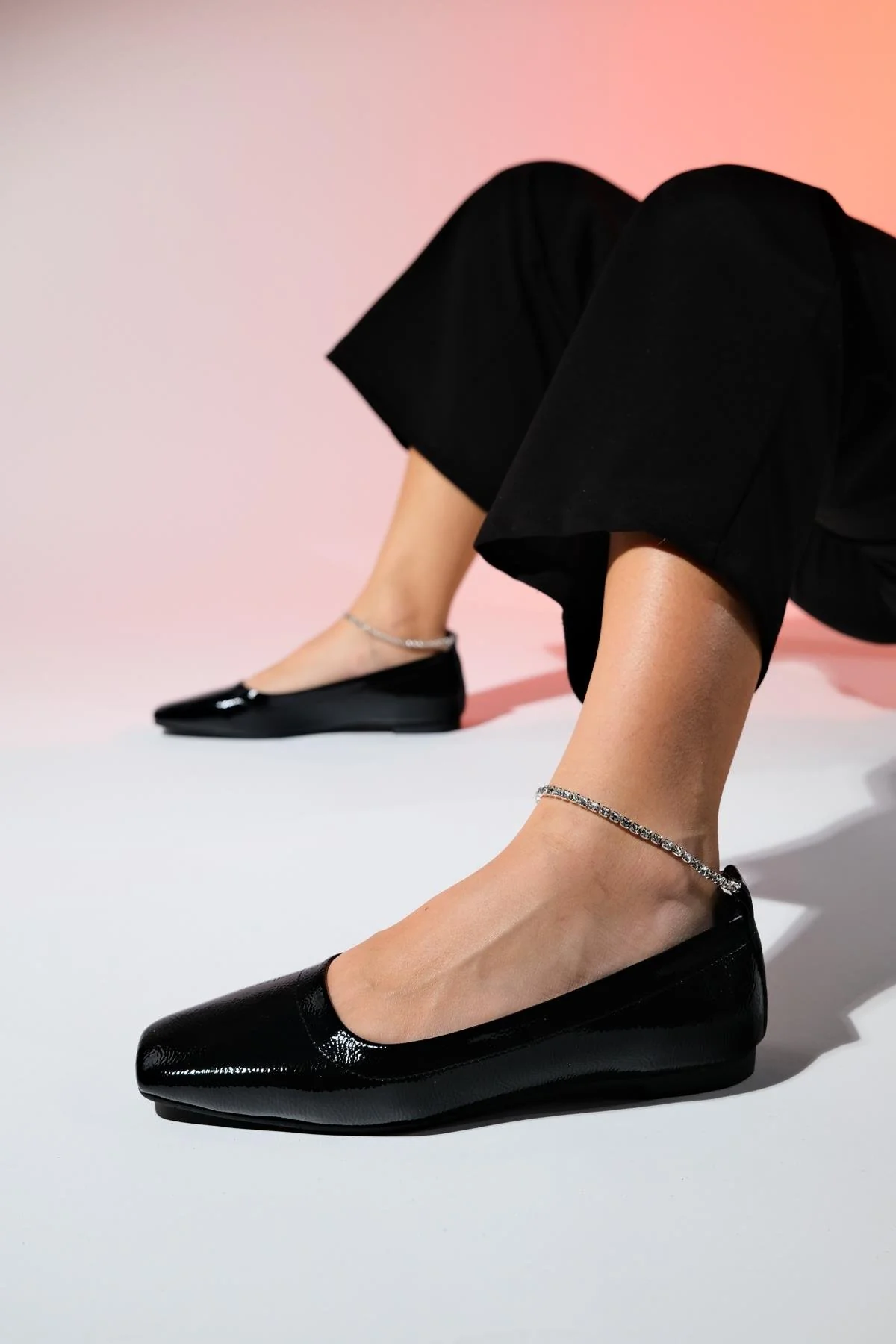 Pohan - Black Genuine Leather Patent Stone-Embellished Ballet Flat (Women) - Image 2