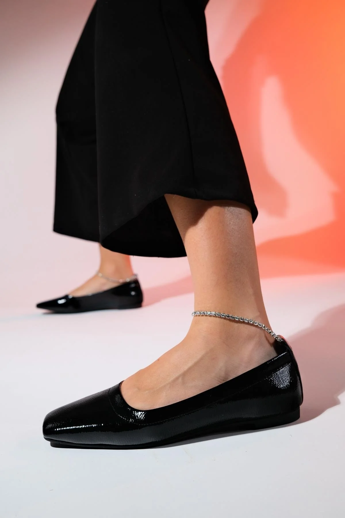 Pohan - Black Genuine Leather Patent Stone-Embellished Ballet Flat (Women) - Image 5