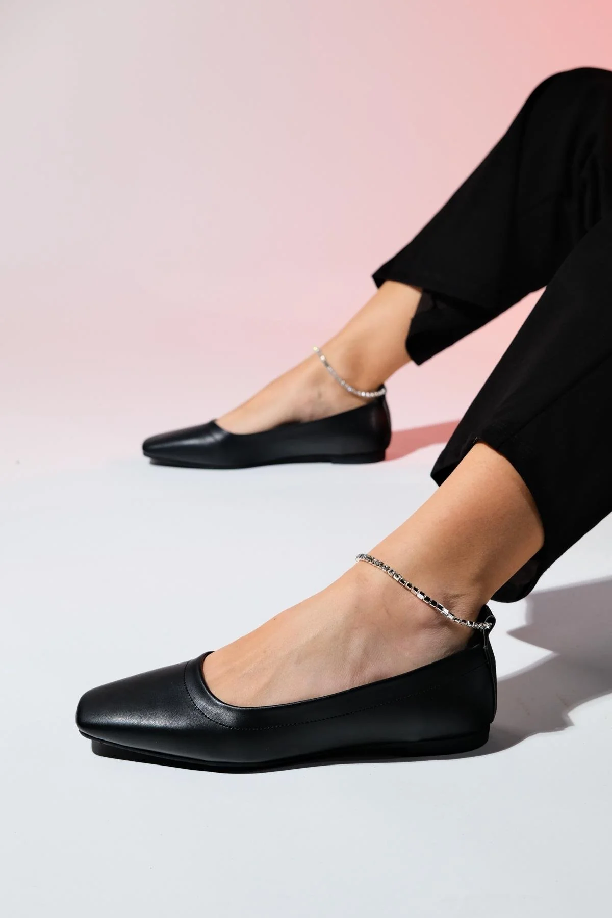 Pohan - Black Genuine Leather Stone-Embellished Ballet Flat (Women) - Image 2