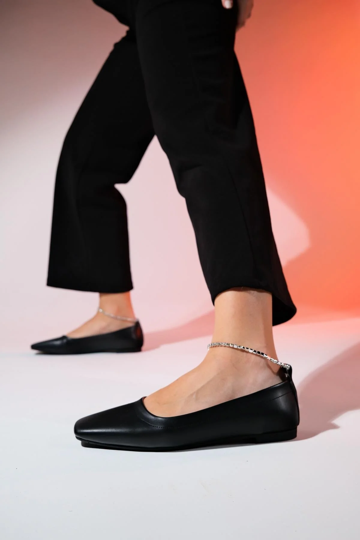 Pohan - Black Genuine Leather Stone-Embellished Ballet Flat (Women) - Image 3