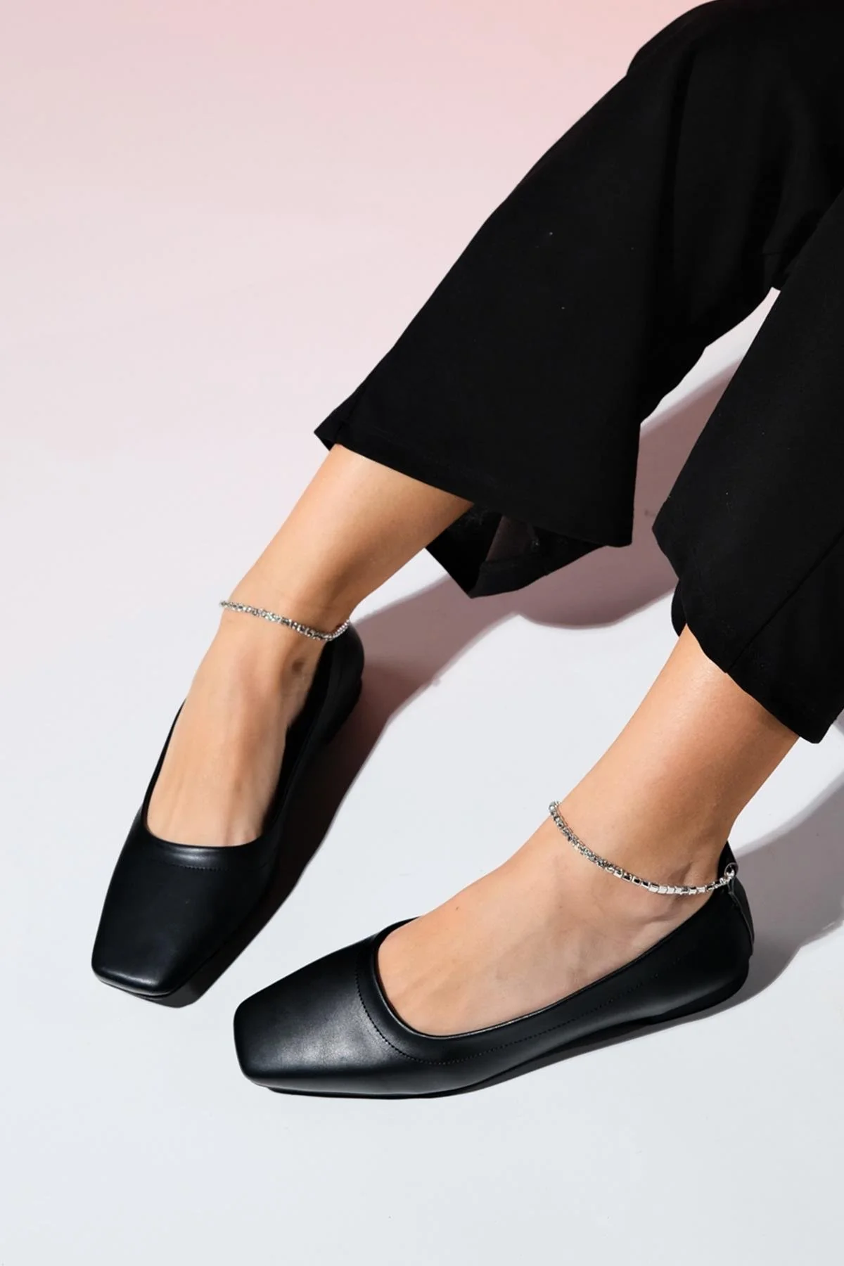 Pohan - Black Genuine Leather Stone-Embellished Ballet Flat (Women) - Image 4