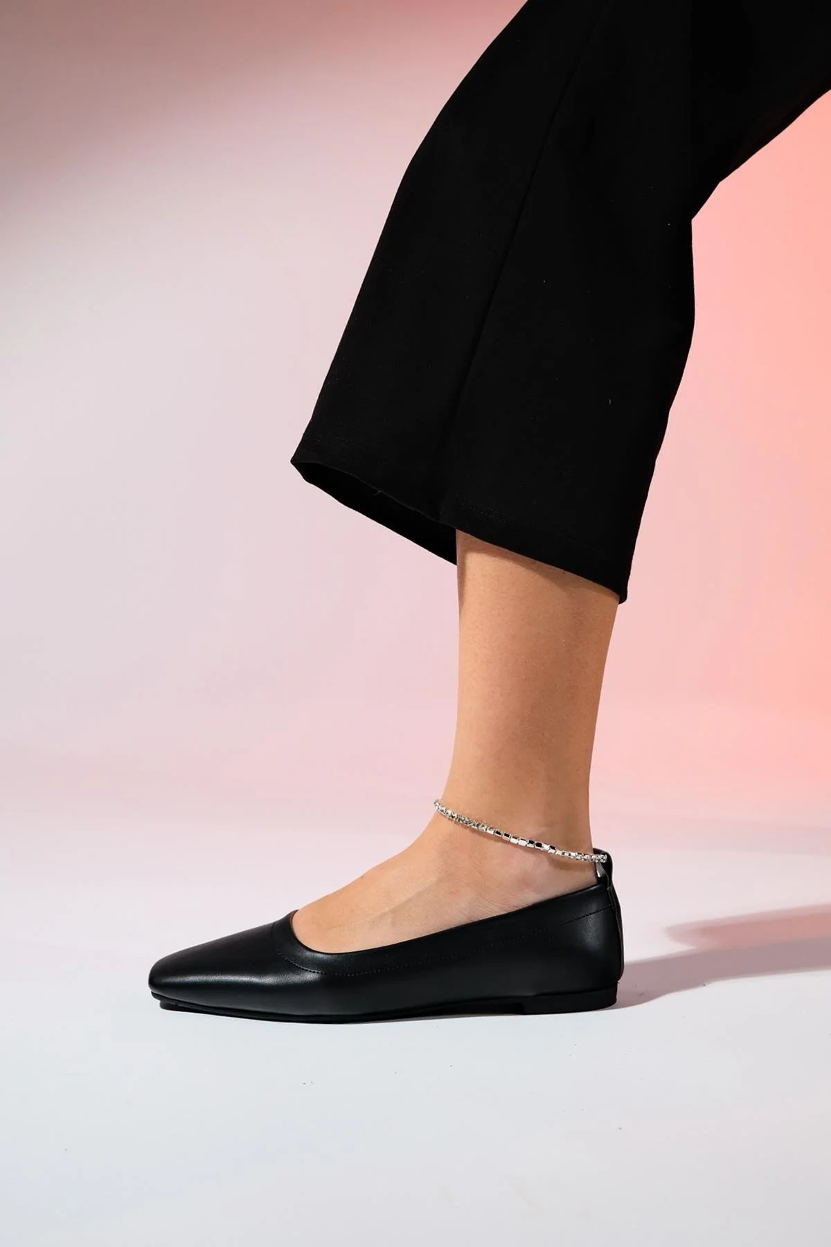 Pohan - Black Genuine Leather Stone-Embellished Ballet Flat (Women) - Image 5