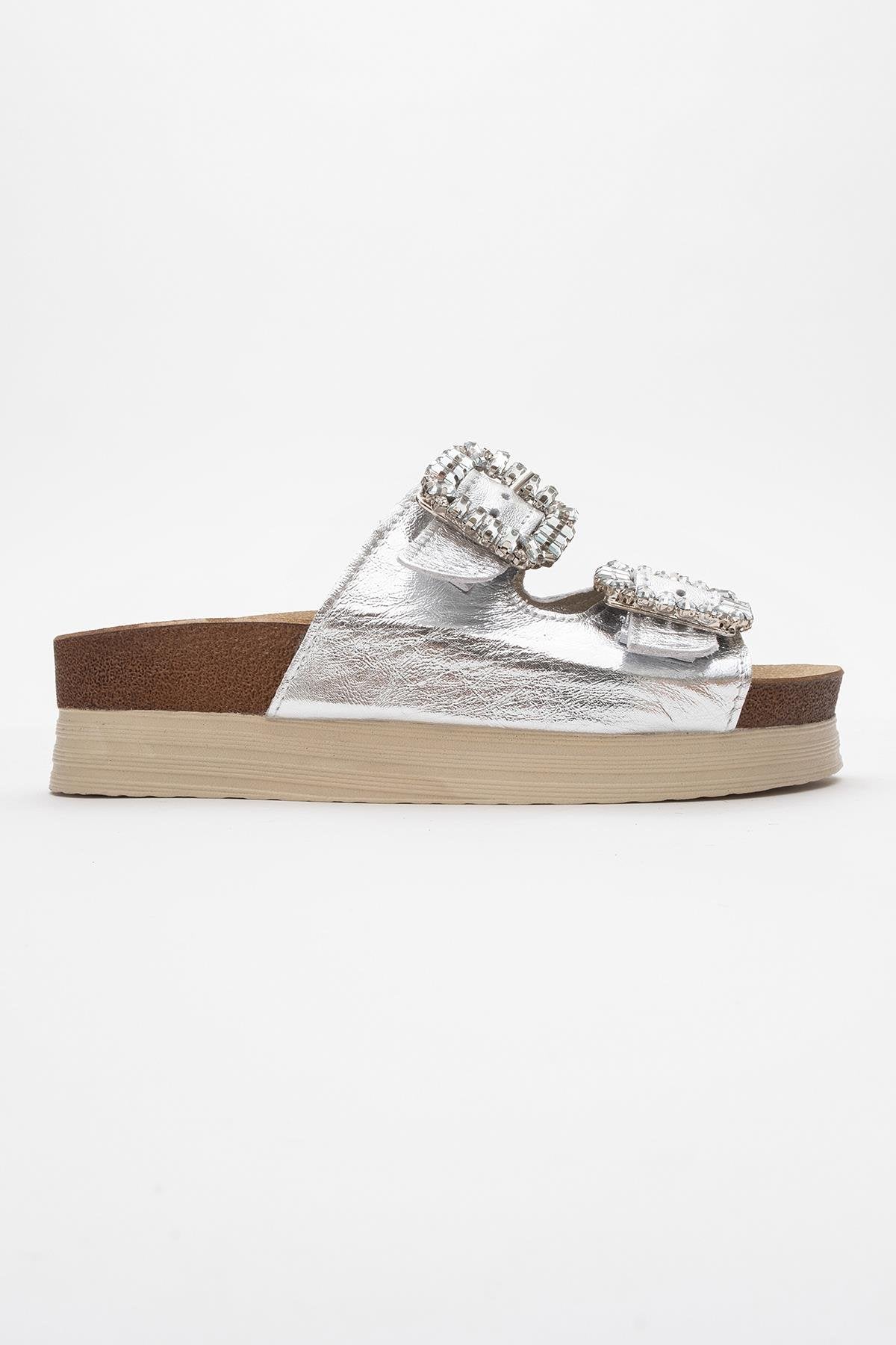 Polacca - Silver Leather Slide Sandal (Women) - Image 3