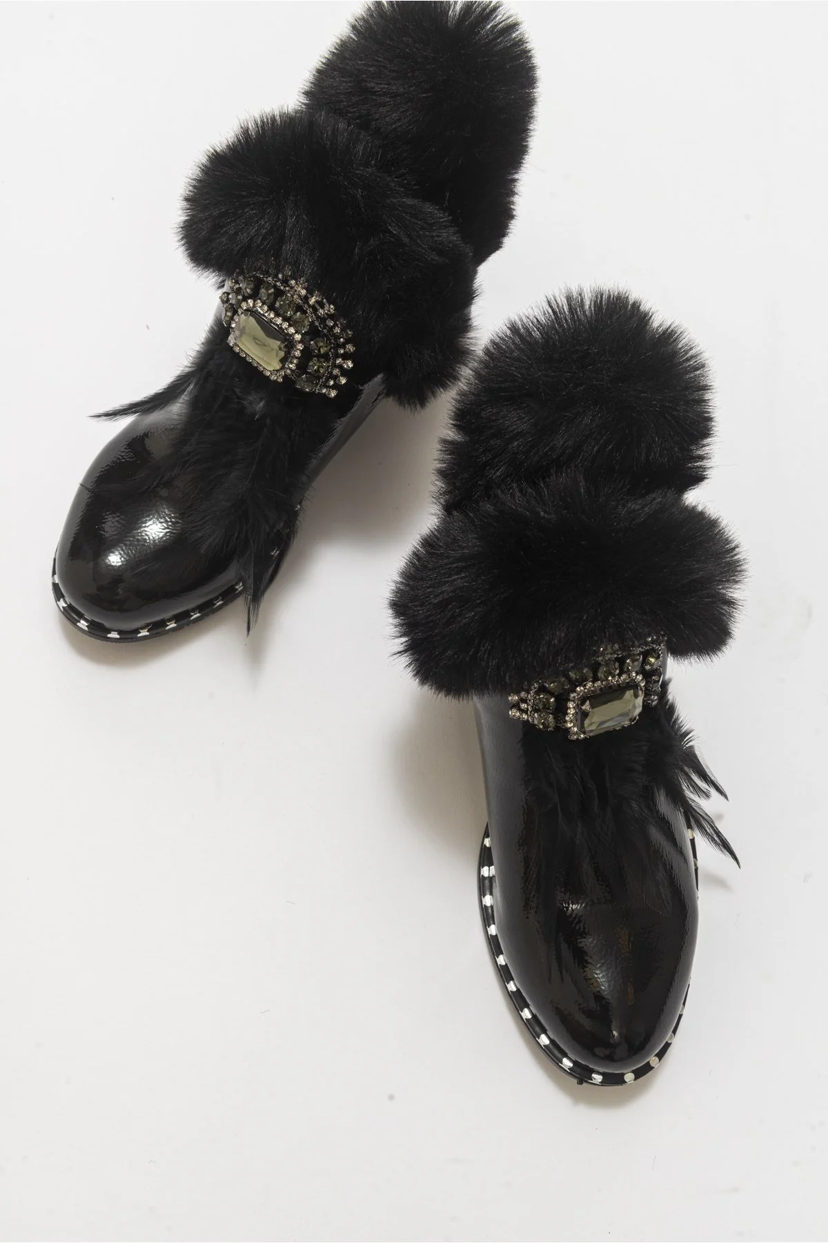 Polina Black Patent Fur Boots (Women) - Image 2