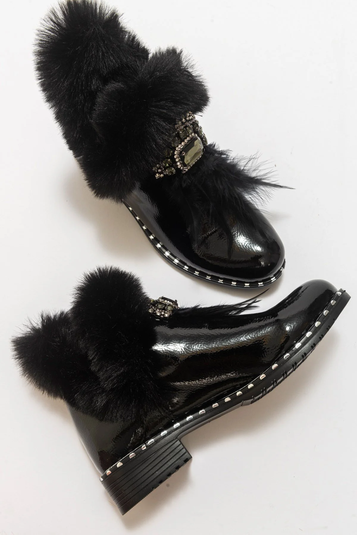 Polina Black Patent Fur Boots (Women) - Image 3